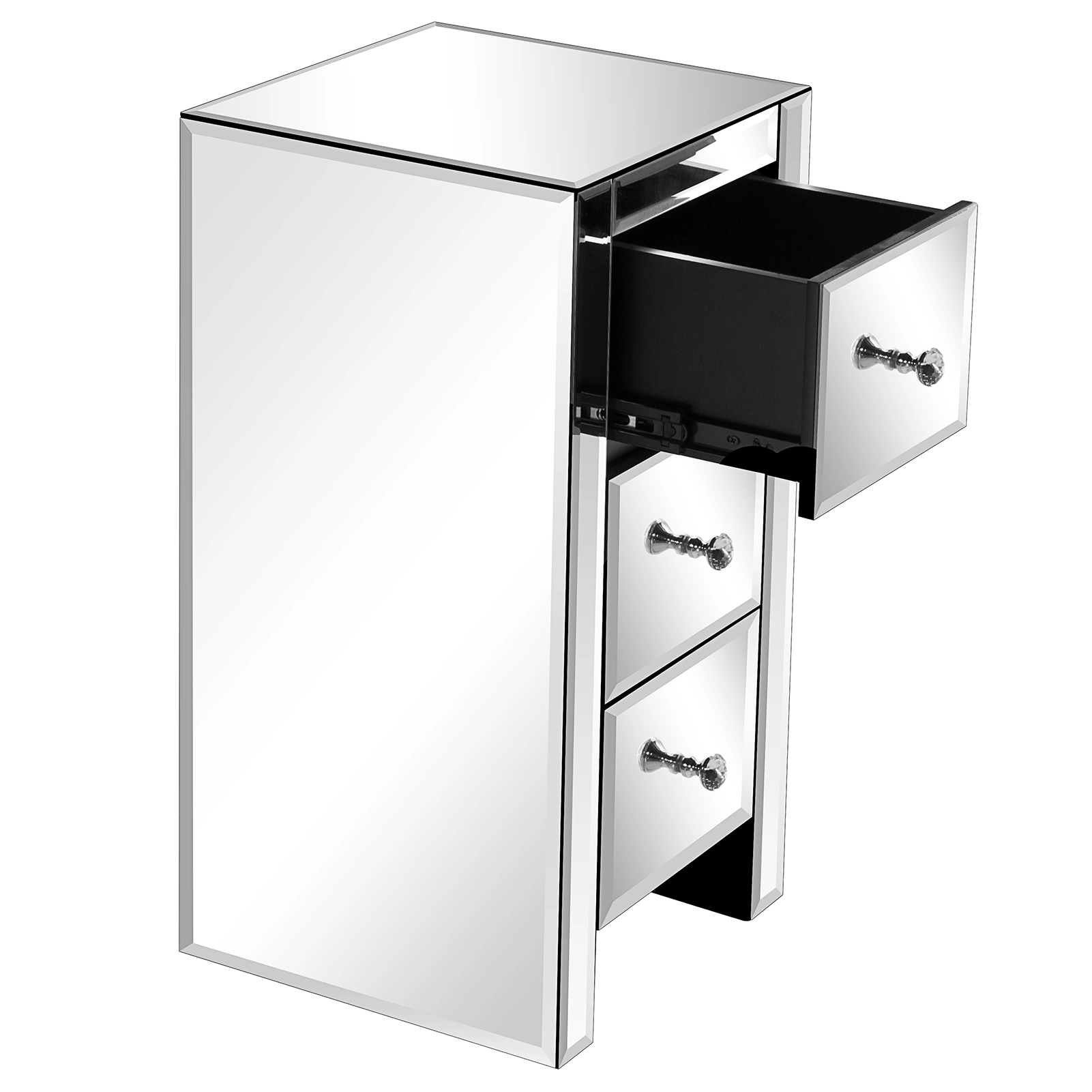 Mirrored Glass Bedside Table with Three Drawers Size S view 28
