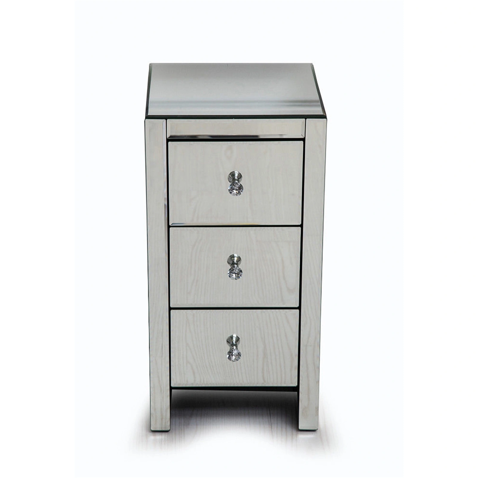 Mirrored Glass Bedside Table with Three Drawers Size S view 3