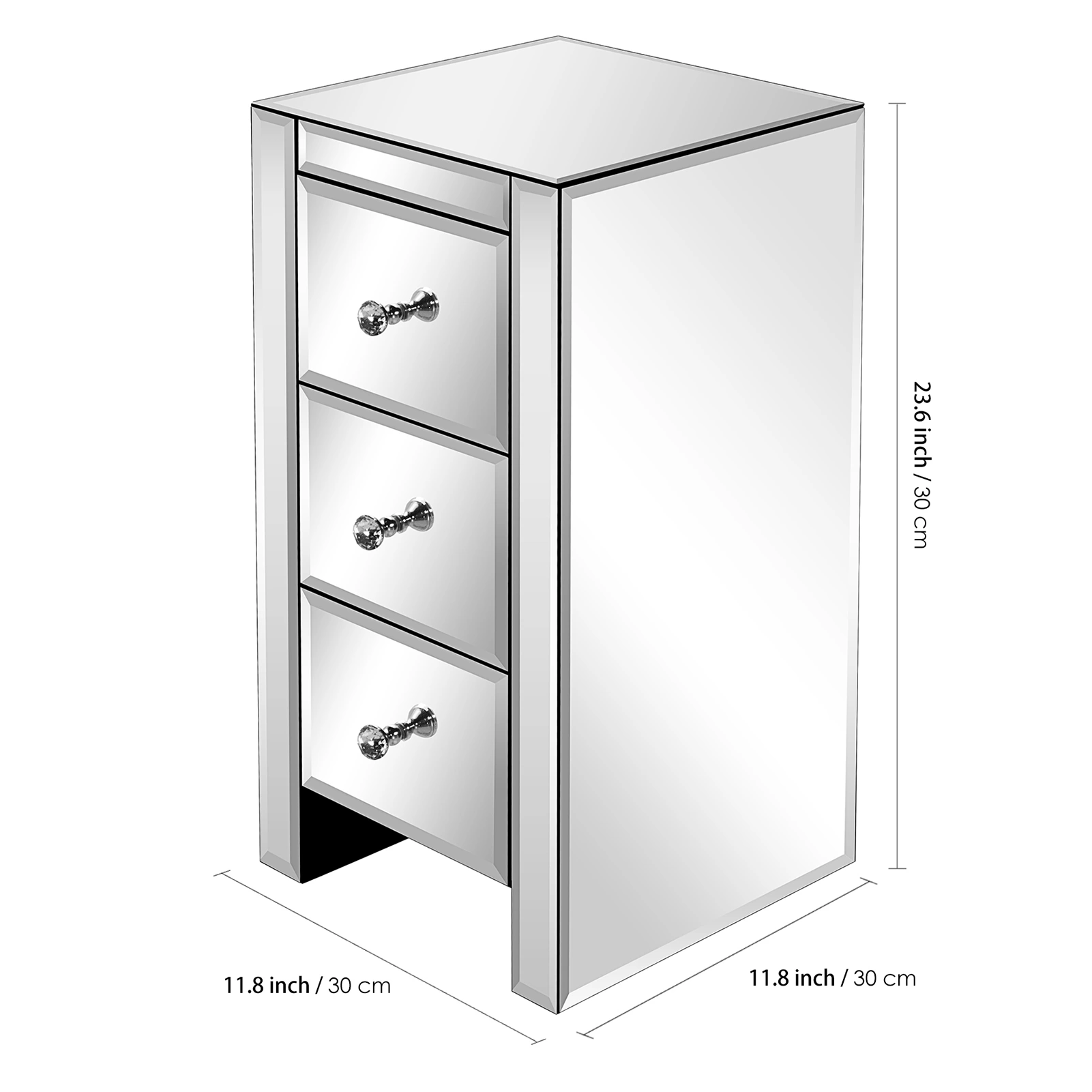 Mirrored Glass Bedside Table with Three Drawers Size S view 35