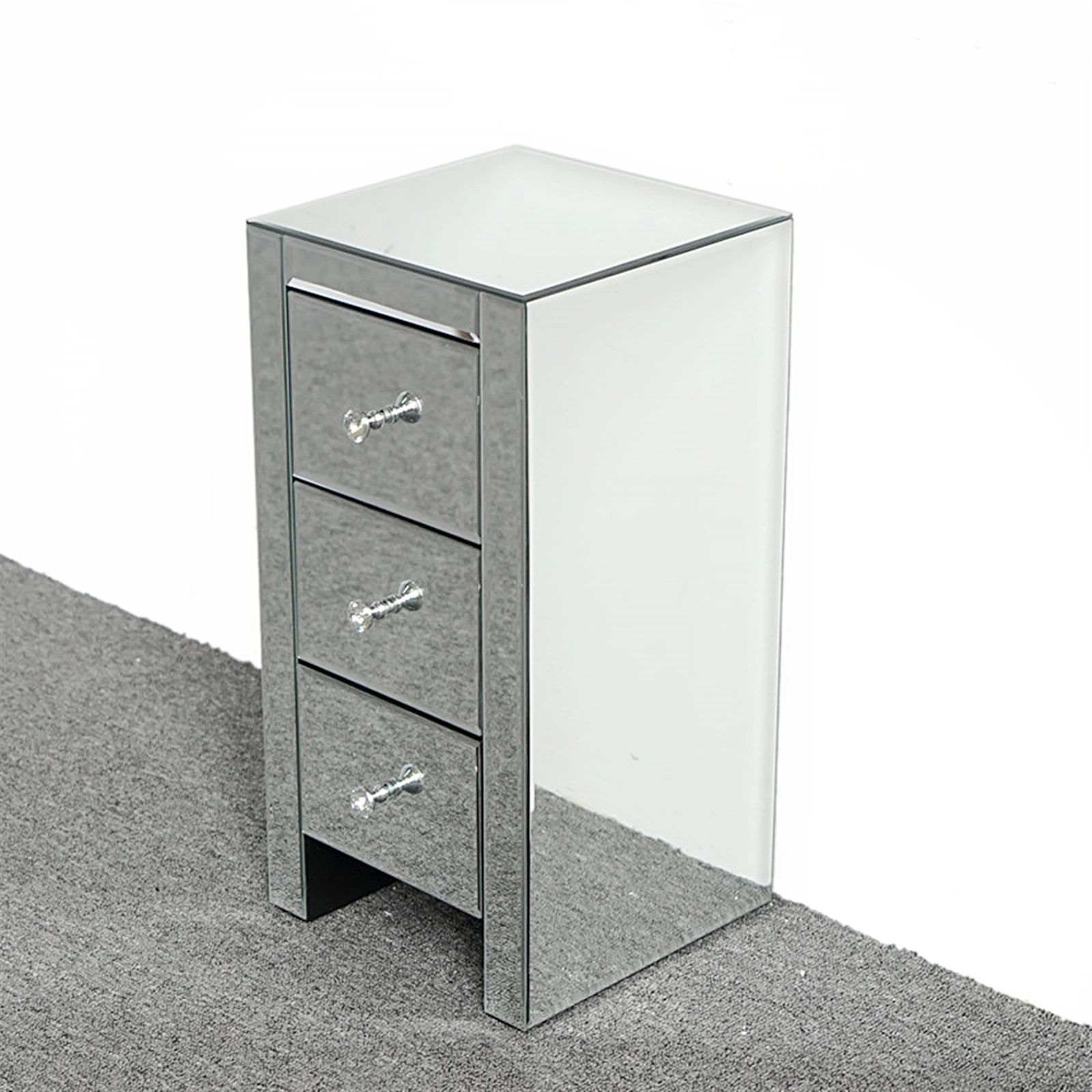Mirrored Glass Bedside Table with Three Drawers Size S view 9