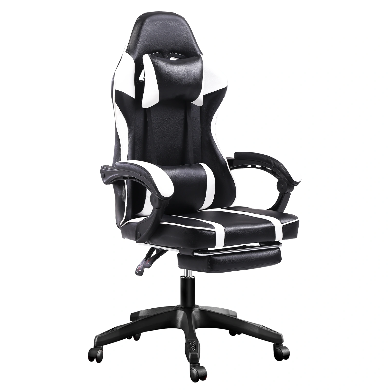 Ergonomic Gaming Chair with Footrest, Heavy Duty Office Chair with Adjustable Lumbar Support, PU Leather Swivel Computer Chair, White view 2