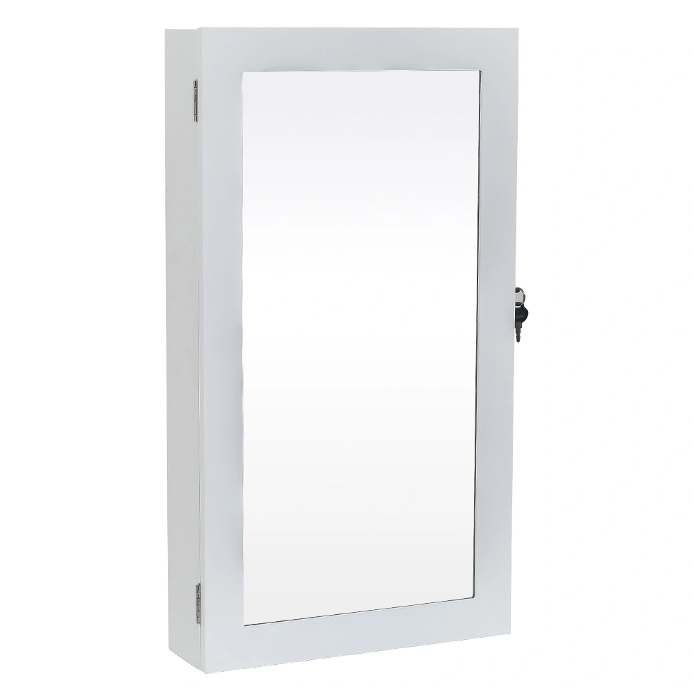 White Wall-Mounted Jewelry Cabinet with Mirror - Space Saving Armoire Storage Organizer view 2