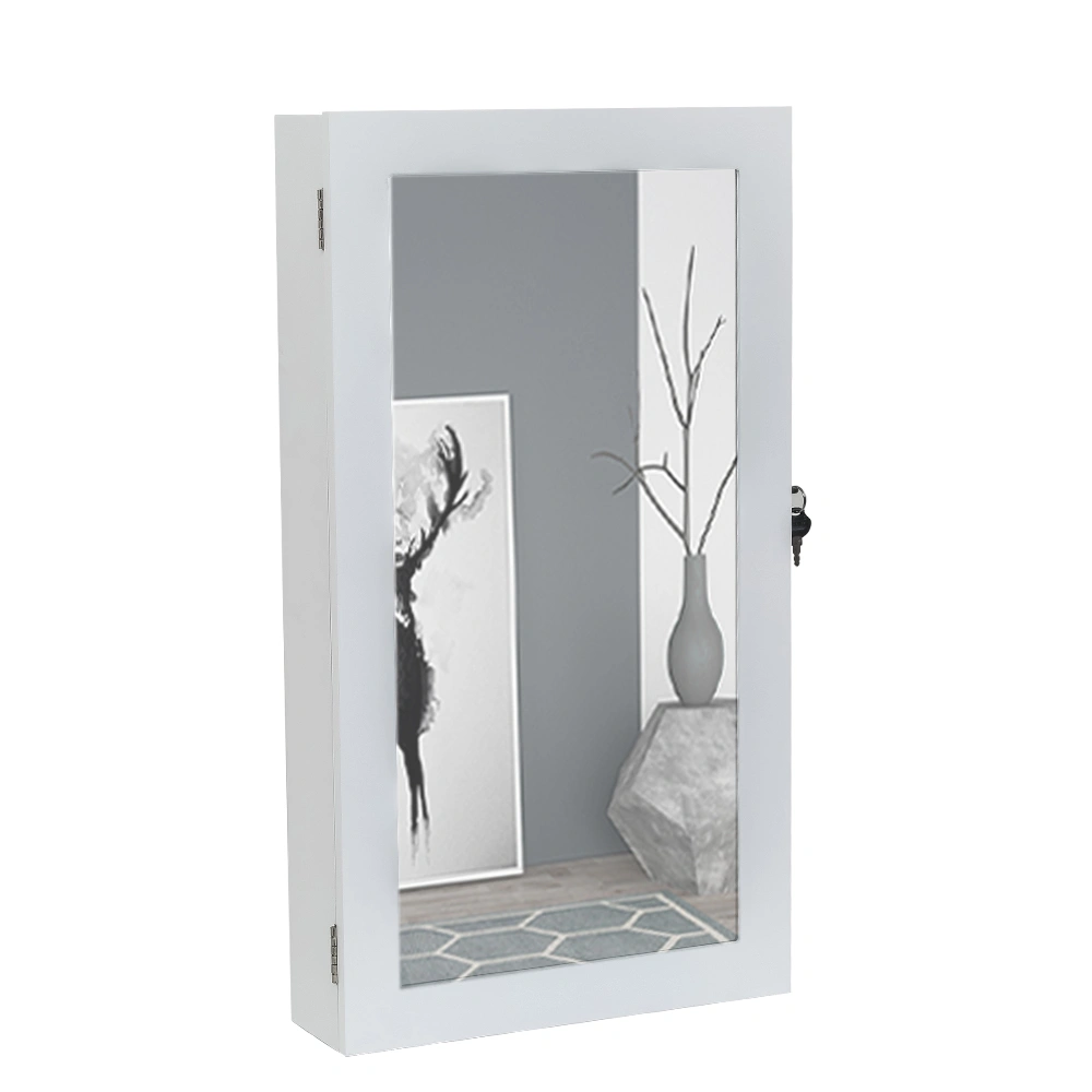 White Wall-Mounted Jewelry Cabinet with Mirror - Space Saving Armoire Storage Organizer view 3