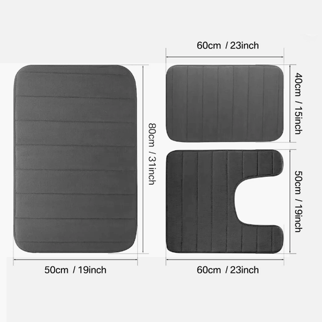 Memory Foam Bath Mat & Pedestal Set Non-Slip Toilet Contour Rugs 3 Piece Bathroom-Grey view 3
