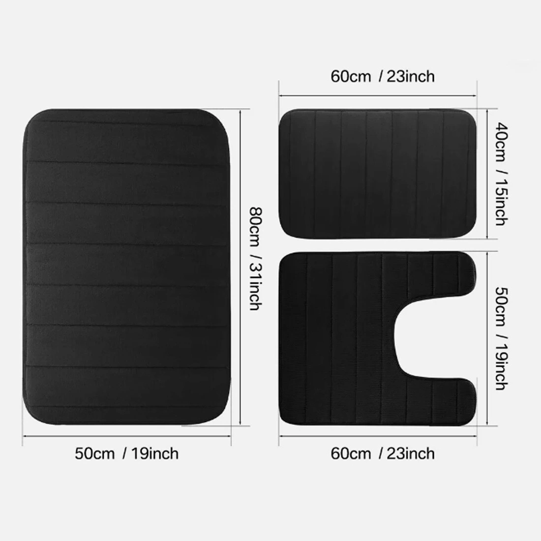 Memory Foam Bath Mat & Pedestal Set Non-Slip Toilet Contour Rugs 3 Piece Bathroom-Grey view 4