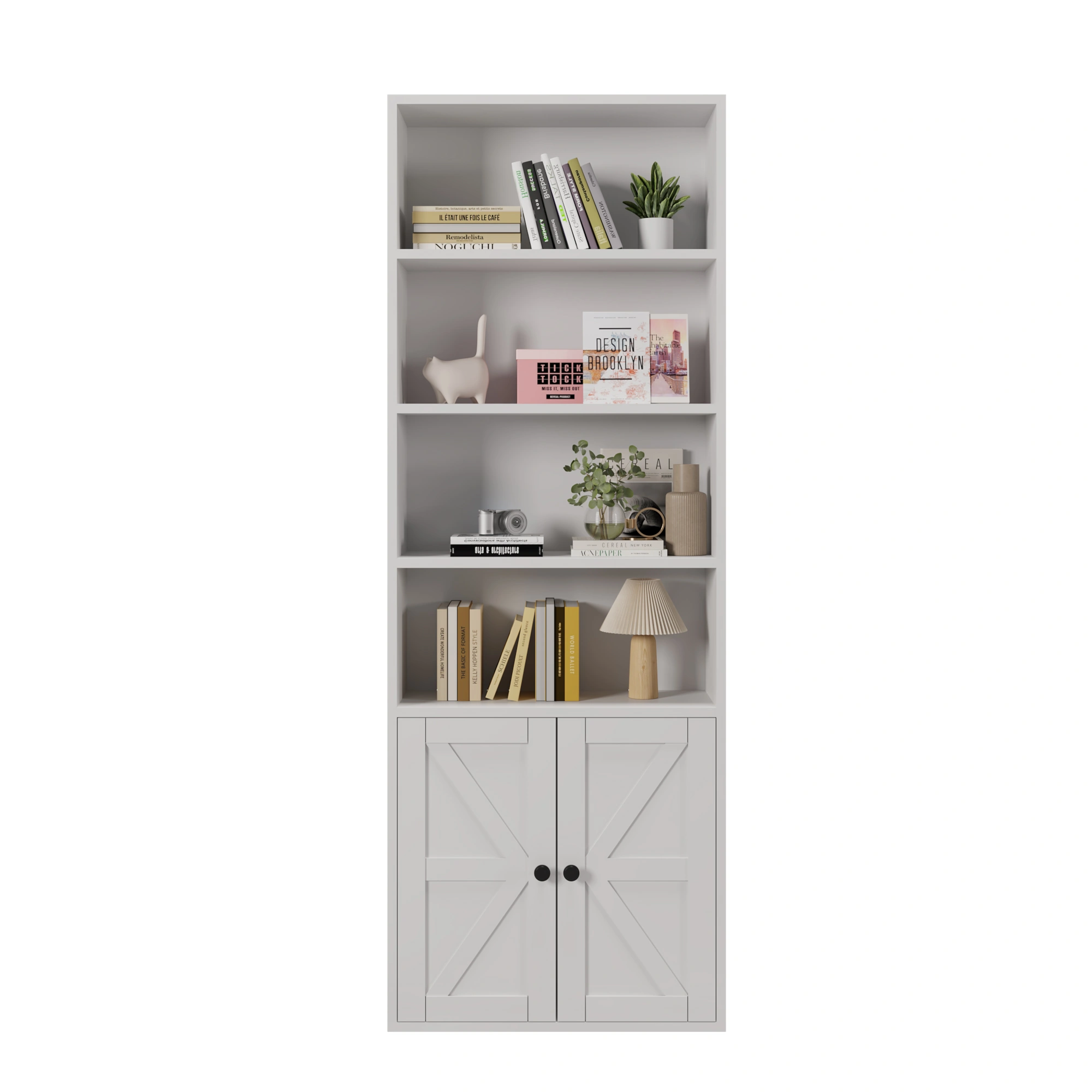 White 4-Layer Melamine Display Cabinet with 2 Doors Double Z-Shape 60x23.5x180cm view 2
