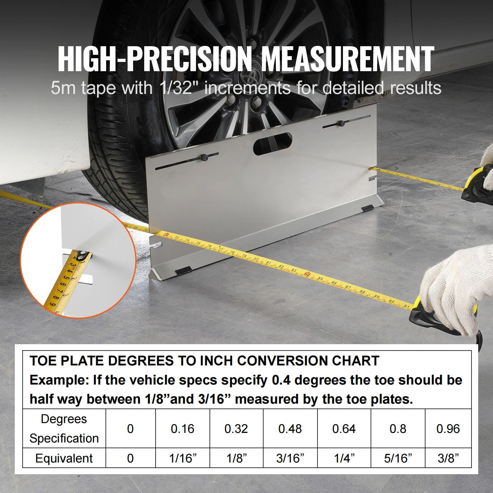 2PCS Wheel Alignment Tool Toe Plates Accurate Measure Tape And Conversion Chart view 4
