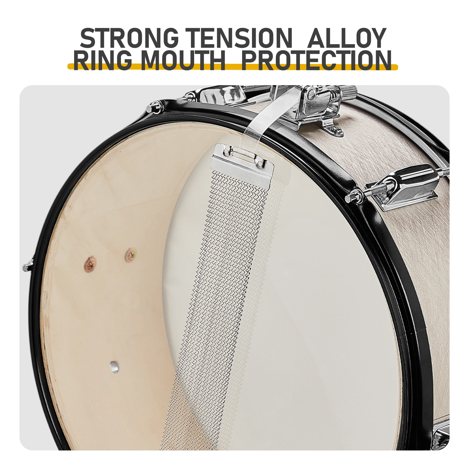 Full Size Adult Drum Set 5-Piece Silver with Bass Drum, two Tom Drum, Snare Drum, Floor Tom, 16" Ride Cymbal, 14" Hi-hat Cymbals, Stool, Drum Pedal, Sticks view 11
