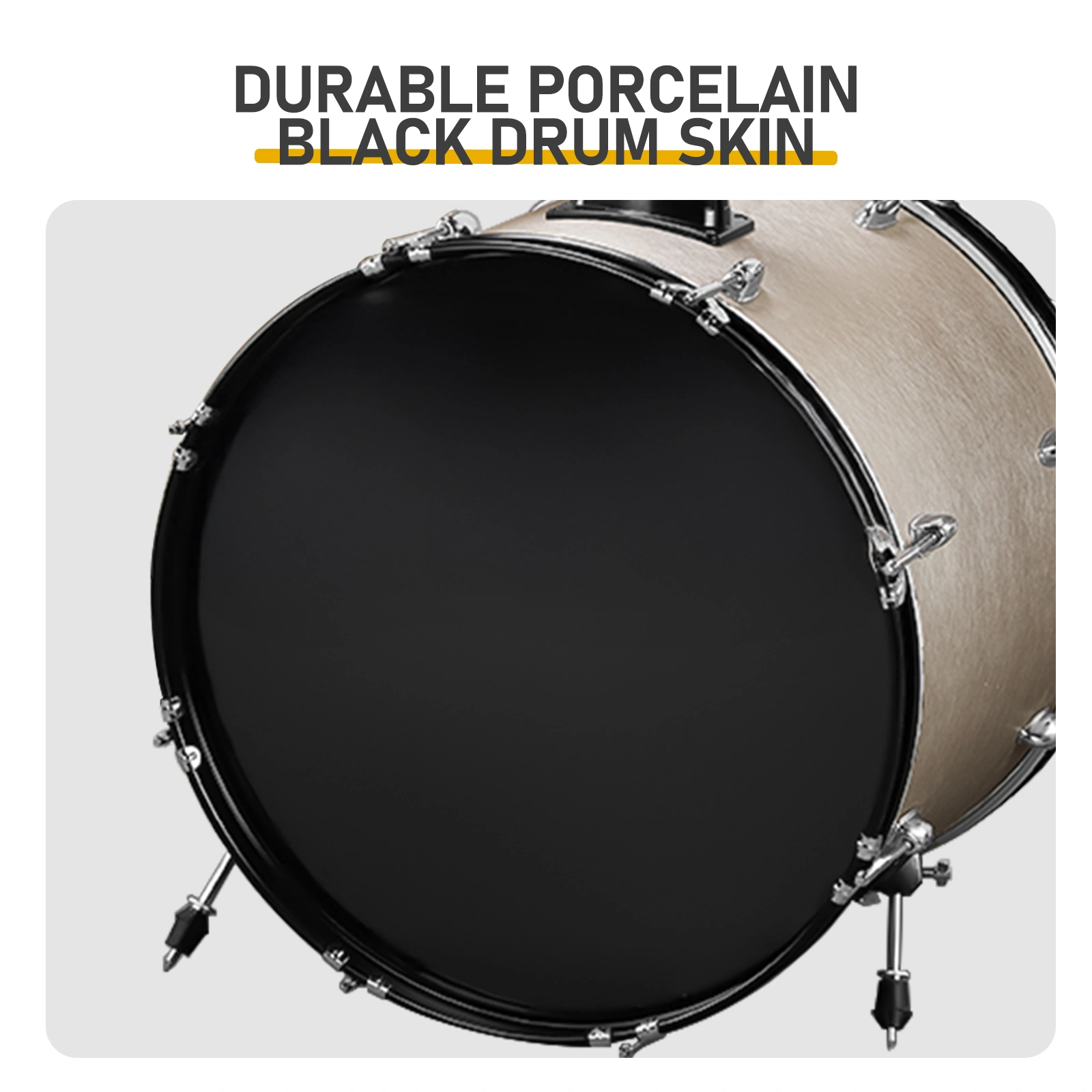 Full Size Adult Drum Set 5-Piece Silver with Bass Drum, two Tom Drum, Snare Drum, Floor Tom, 16" Ride Cymbal, 14" Hi-hat Cymbals, Stool, Drum Pedal, Sticks view 5