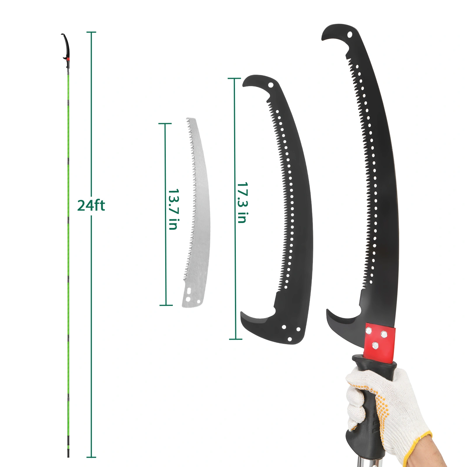 24ft Manual Pole Saw, Lightweight Tree Trimmers Long Handle Pruner Set, Sharp Steel Blade and Scissors Pole Saw for Trimming Palm, Pear Tree, Fir Tree, Other High Trees and Shrubs view 5