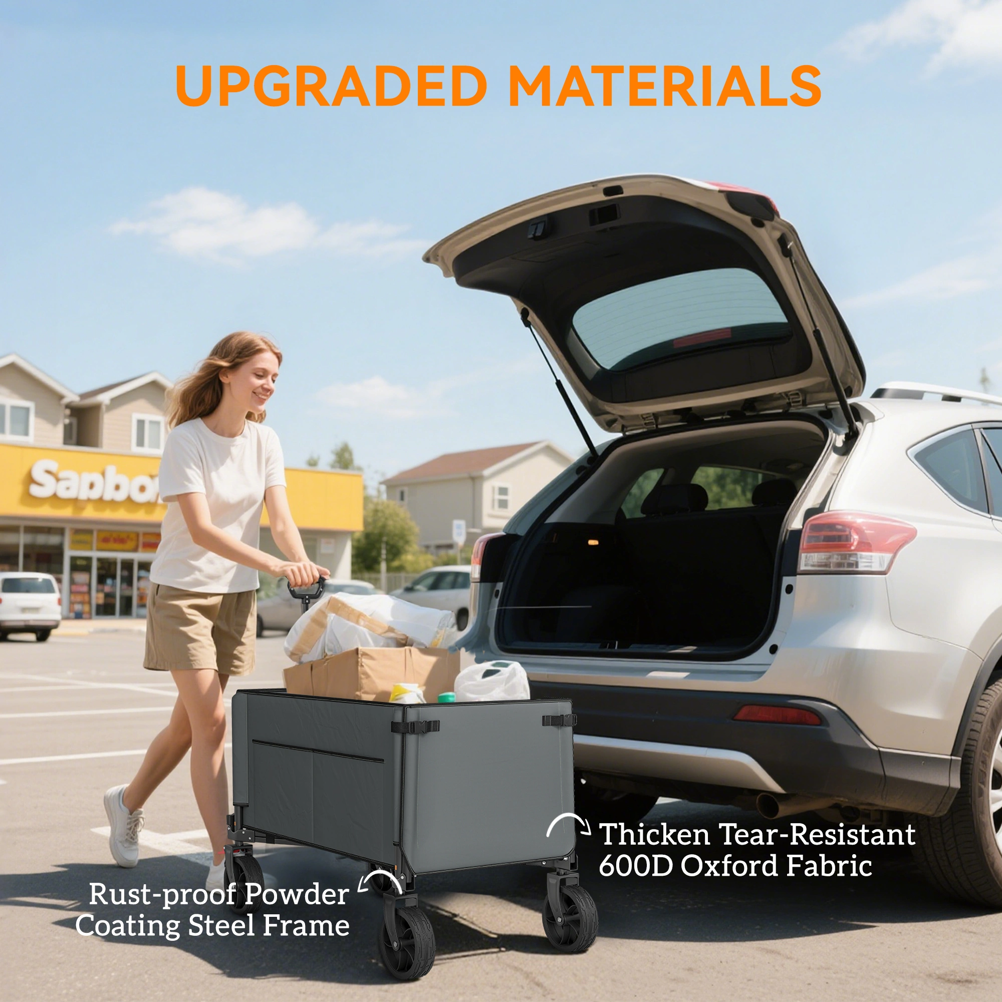 Heavy Duty Folding Hand Truck, 600LB Capacity, Collapsible Utility Cart, Padded Handle, Smooth Rollers view 3