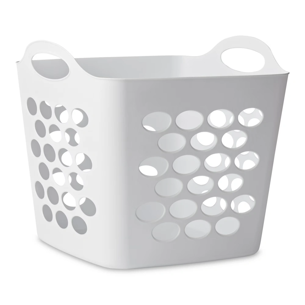 (4 pack)Plastic Laundry Hamper, Flexible Square, Breathable with Handles, White view 3