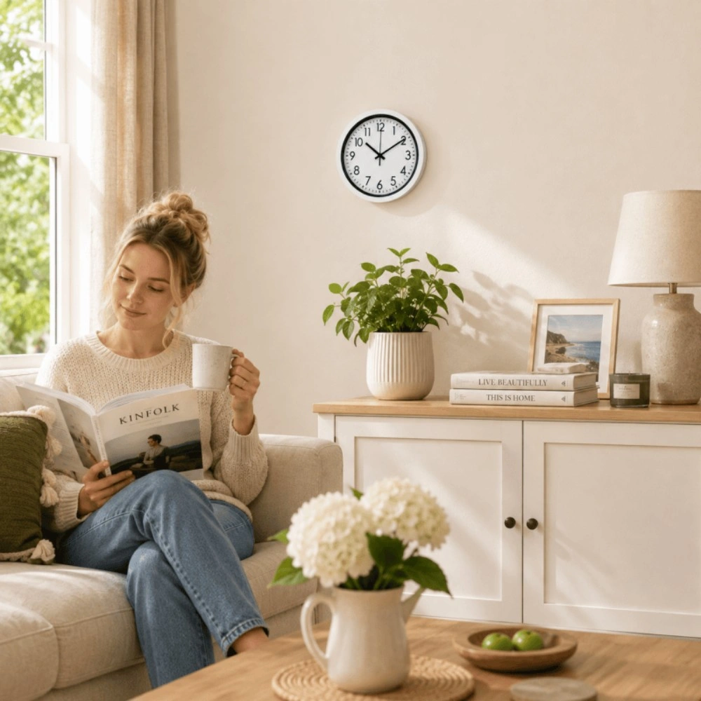 Silent White Wall Clock 17.5cm - Round Quartz Battery Operated Clock for Home Office Kitchen