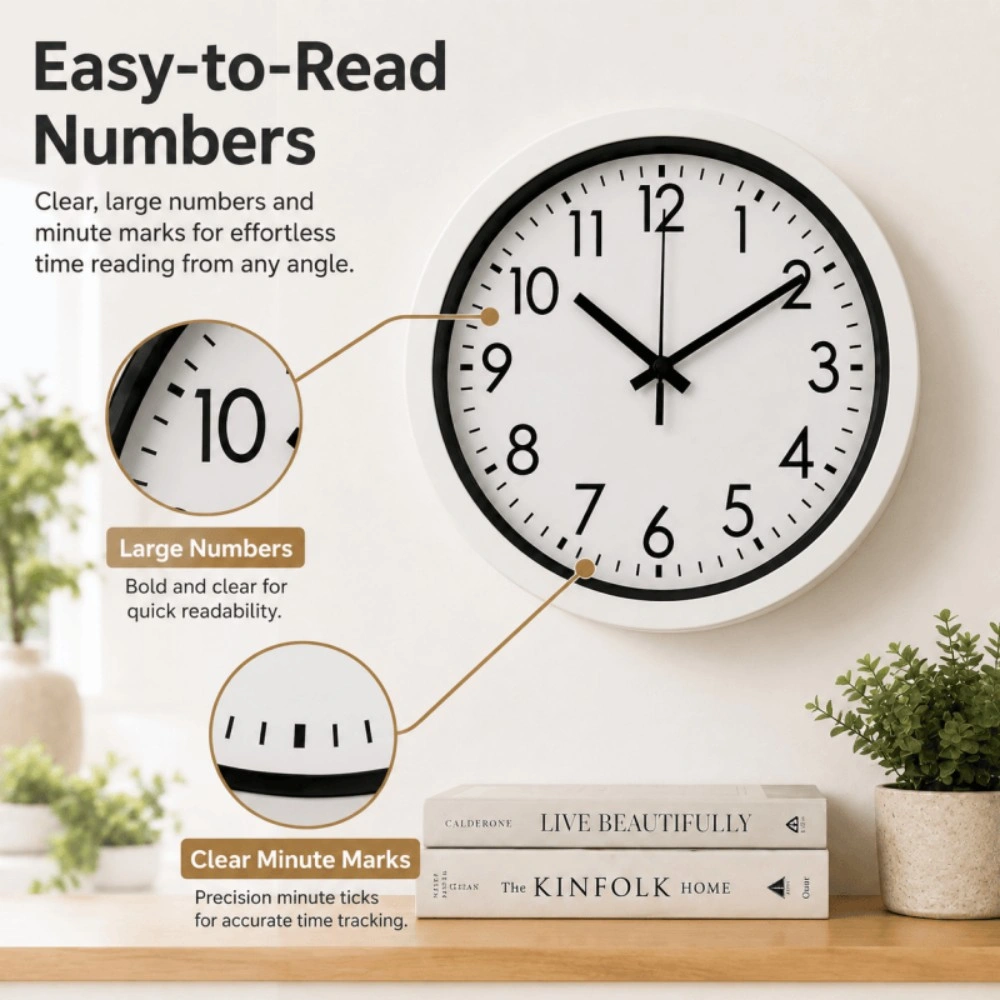 Silent White Wall Clock 17.5cm - Round Quartz Battery Operated Clock for Home Office Kitchen view 5