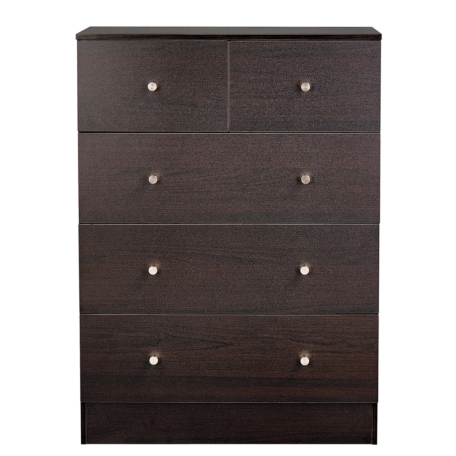 Brown particleboard with melamine laminate finish, 66*40*91cm, 3+2 drawers, chest of drawers with matte gold handles view 3