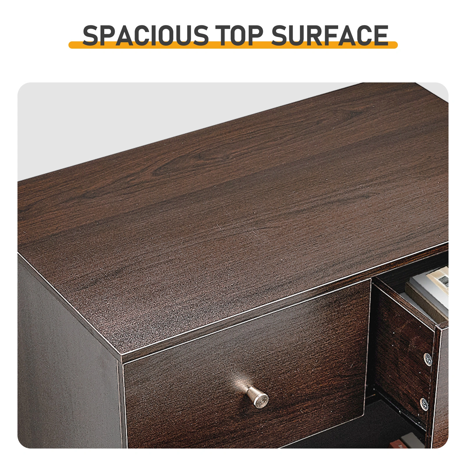 Brown particleboard with melamine laminate finish, 66*40*91cm, 3+2 drawers, chest of drawers with matte gold handles view 6