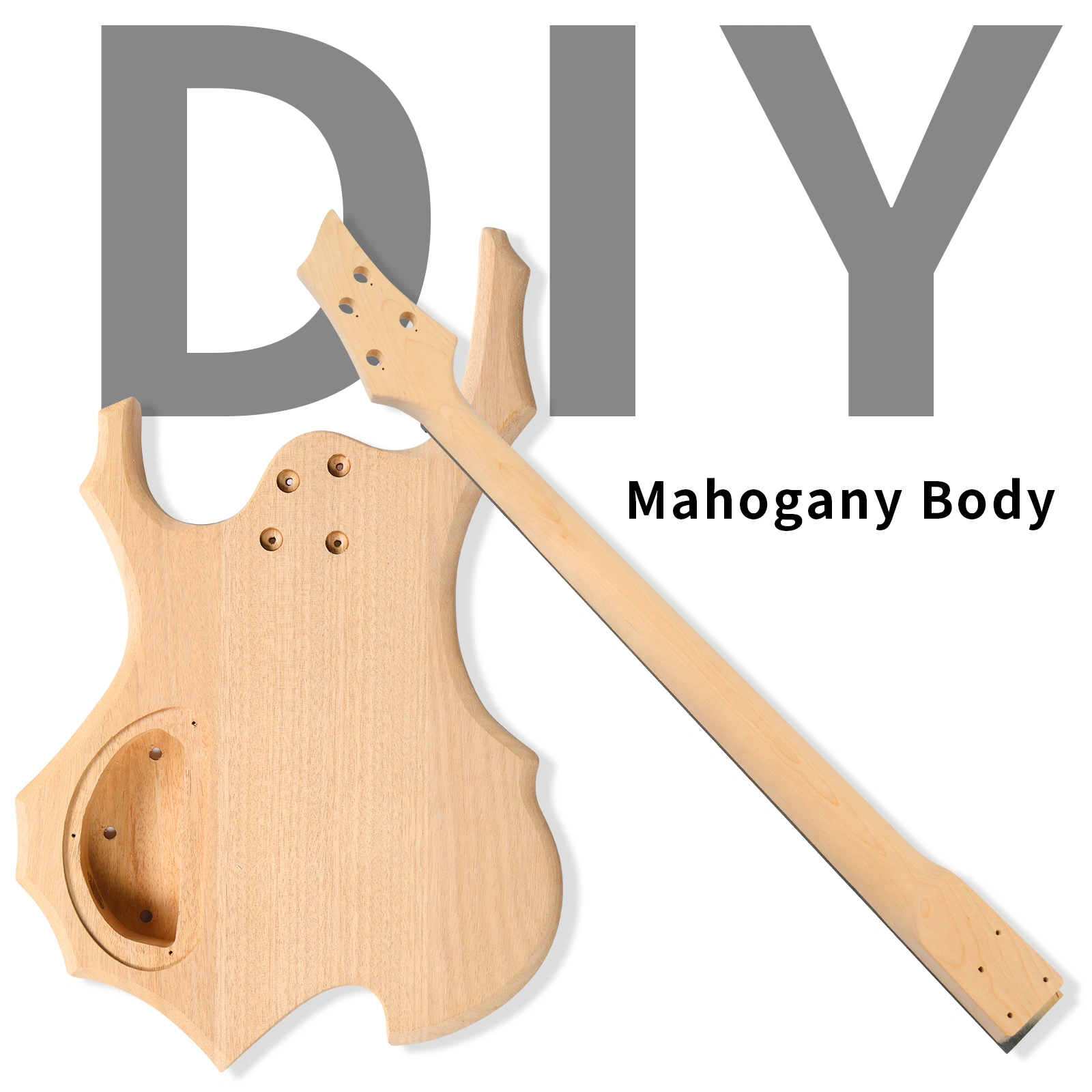 DIY 4 String Flame Shaped Style Electric Bass Guitar Kits with Mahogany Body, Maple Neck and Accessories view 10