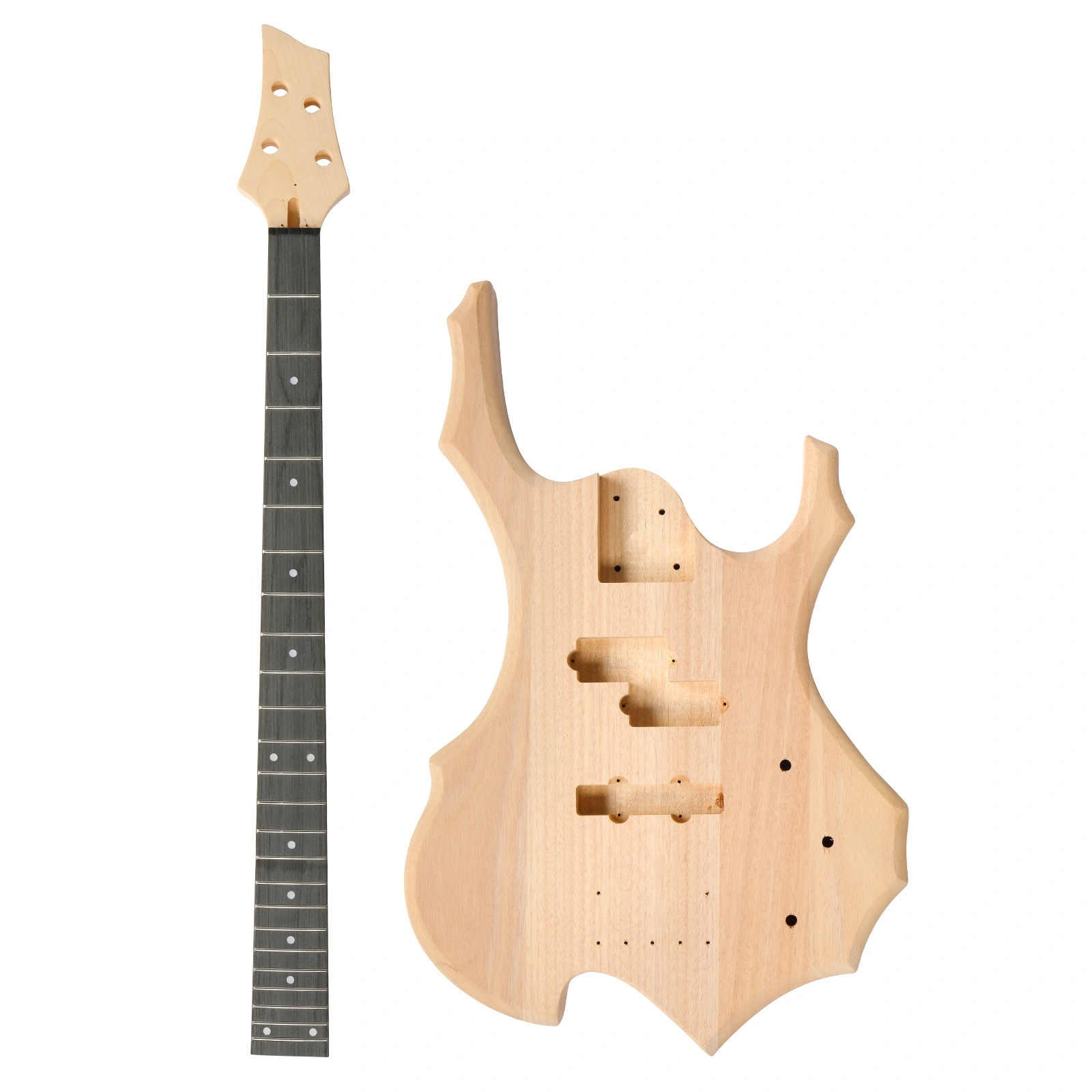 DIY 4 String Flame Shaped Style Electric Bass Guitar Kits with Mahogany Body, Maple Neck and Accessories view 11