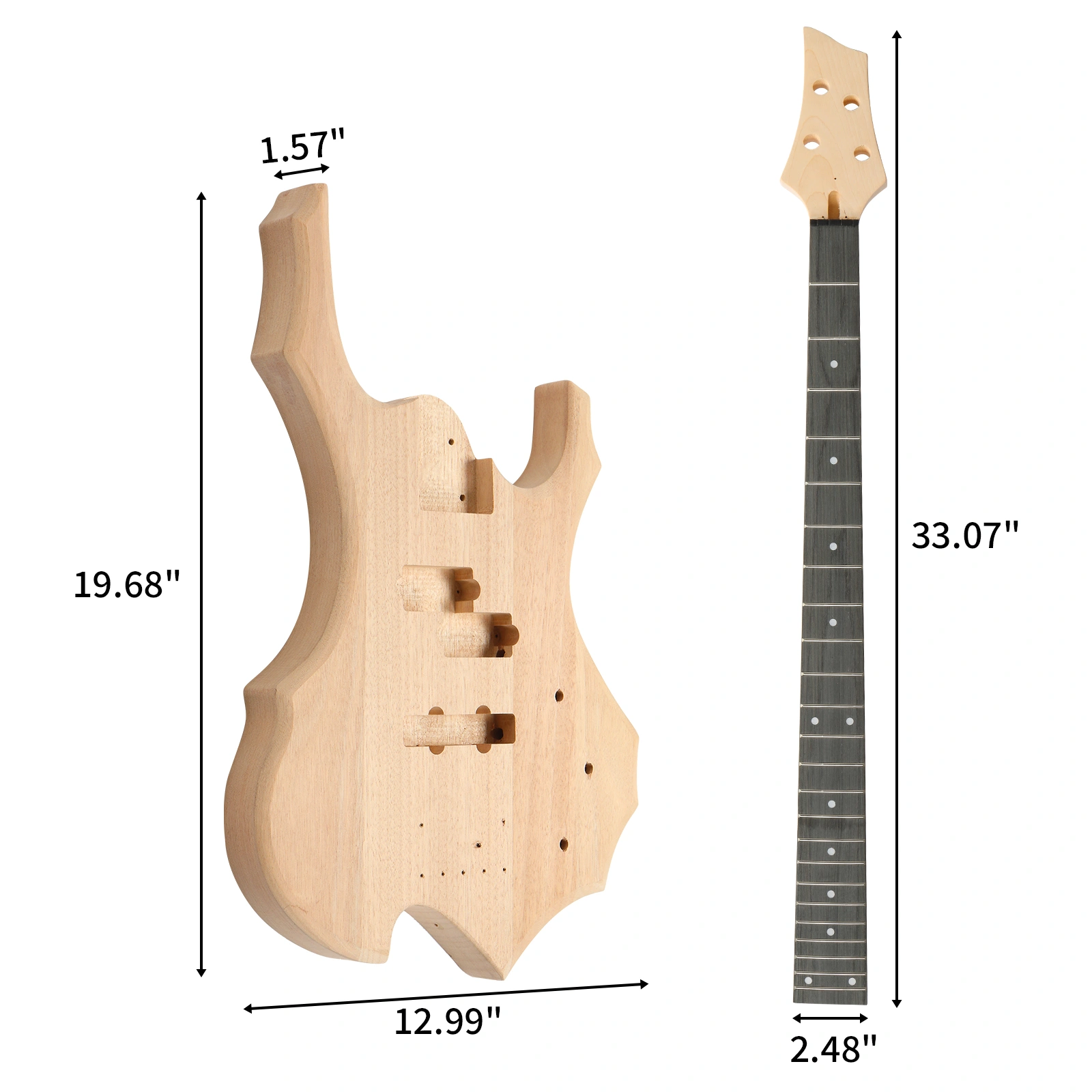 DIY 4 String Flame Shaped Style Electric Bass Guitar Kits with Mahogany Body, Maple Neck and Accessories view 7