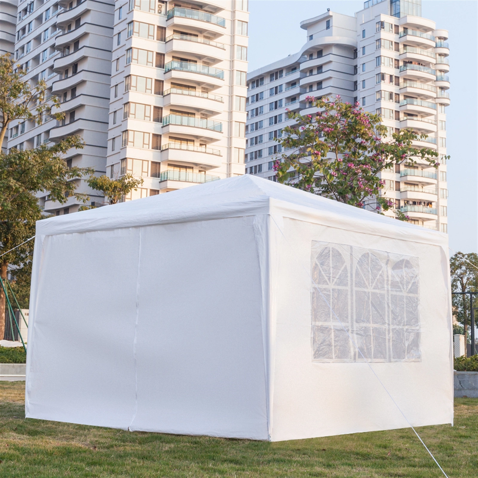 3 x 3m Four Sides Portable Home Use Waterproof Tent with Spiral Tubes White view 9