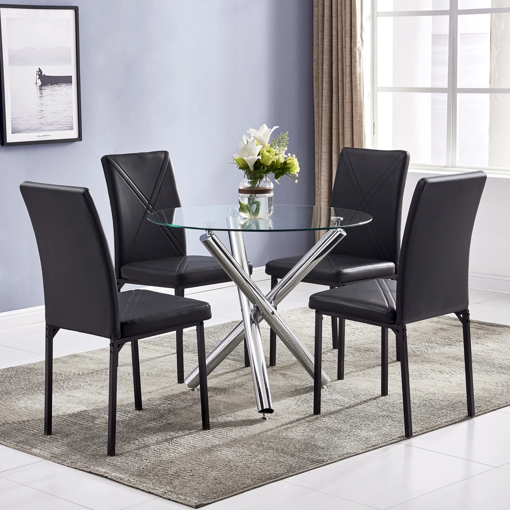90*90*75cm Round Glass Dining Table Transparent Glass Table Leg Cross Design view 10