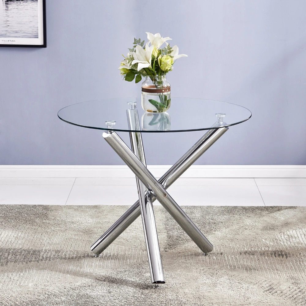 90*90*75cm Round Glass Dining Table Transparent Glass Table Leg Cross Design view 13
