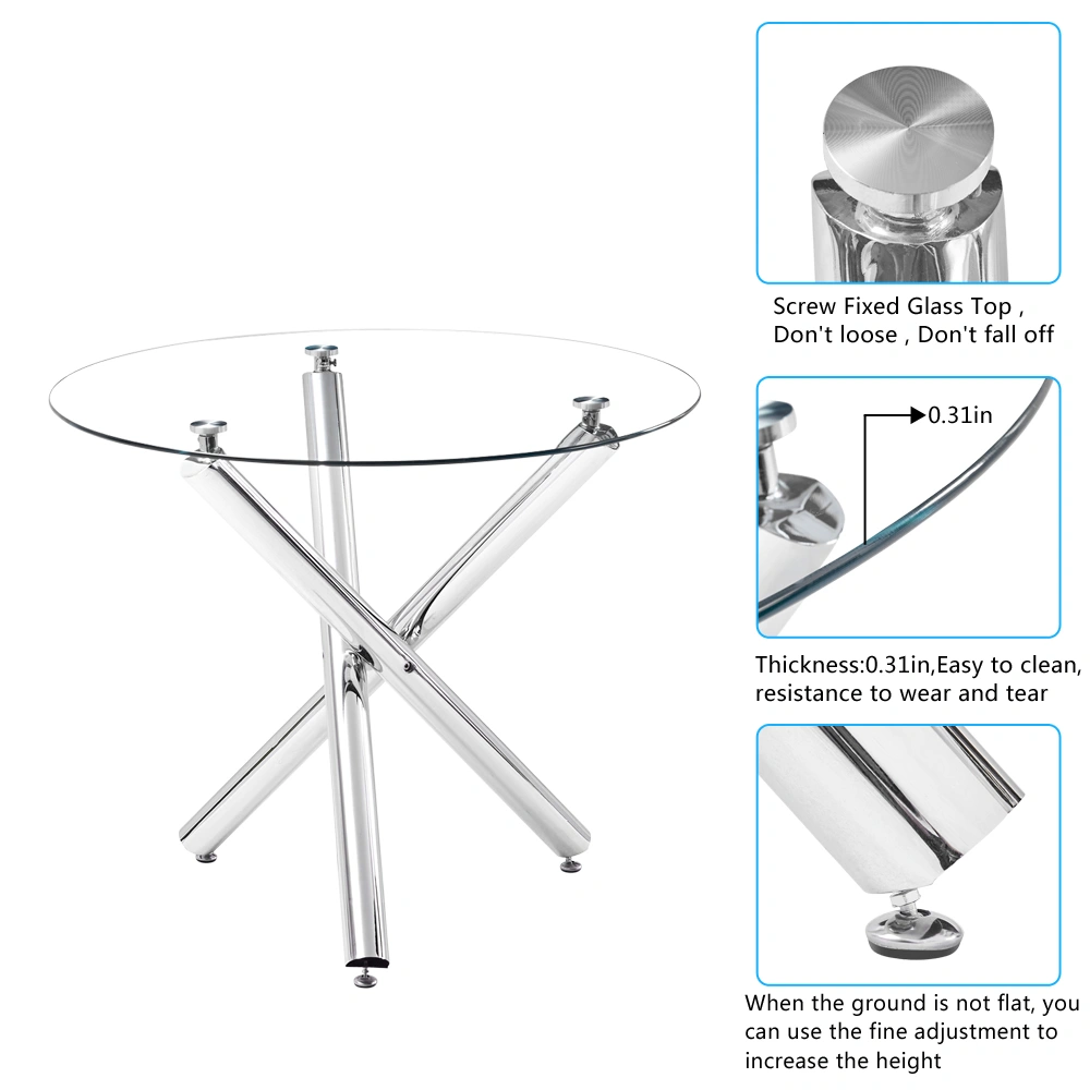 90*90*75cm Round Glass Dining Table Transparent Glass Table Leg Cross Design view 2