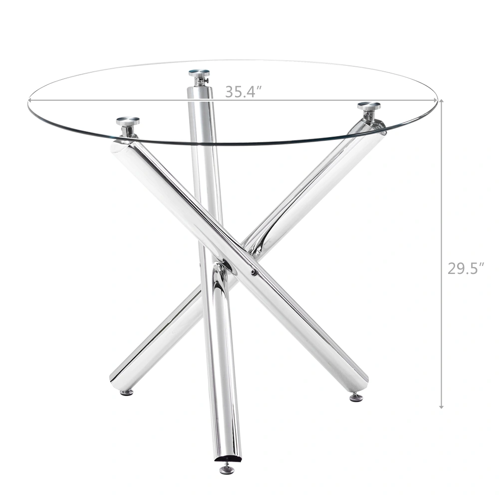90*90*75cm Round Glass Dining Table Transparent Glass Table Leg Cross Design view 3