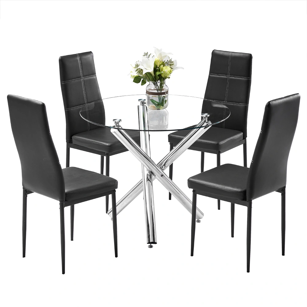 90*90*75cm Round Glass Dining Table Transparent Glass Table Leg Cross Design view 7