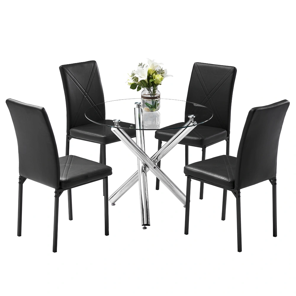 90*90*75cm Round Glass Dining Table Transparent Glass Table Leg Cross Design view 9