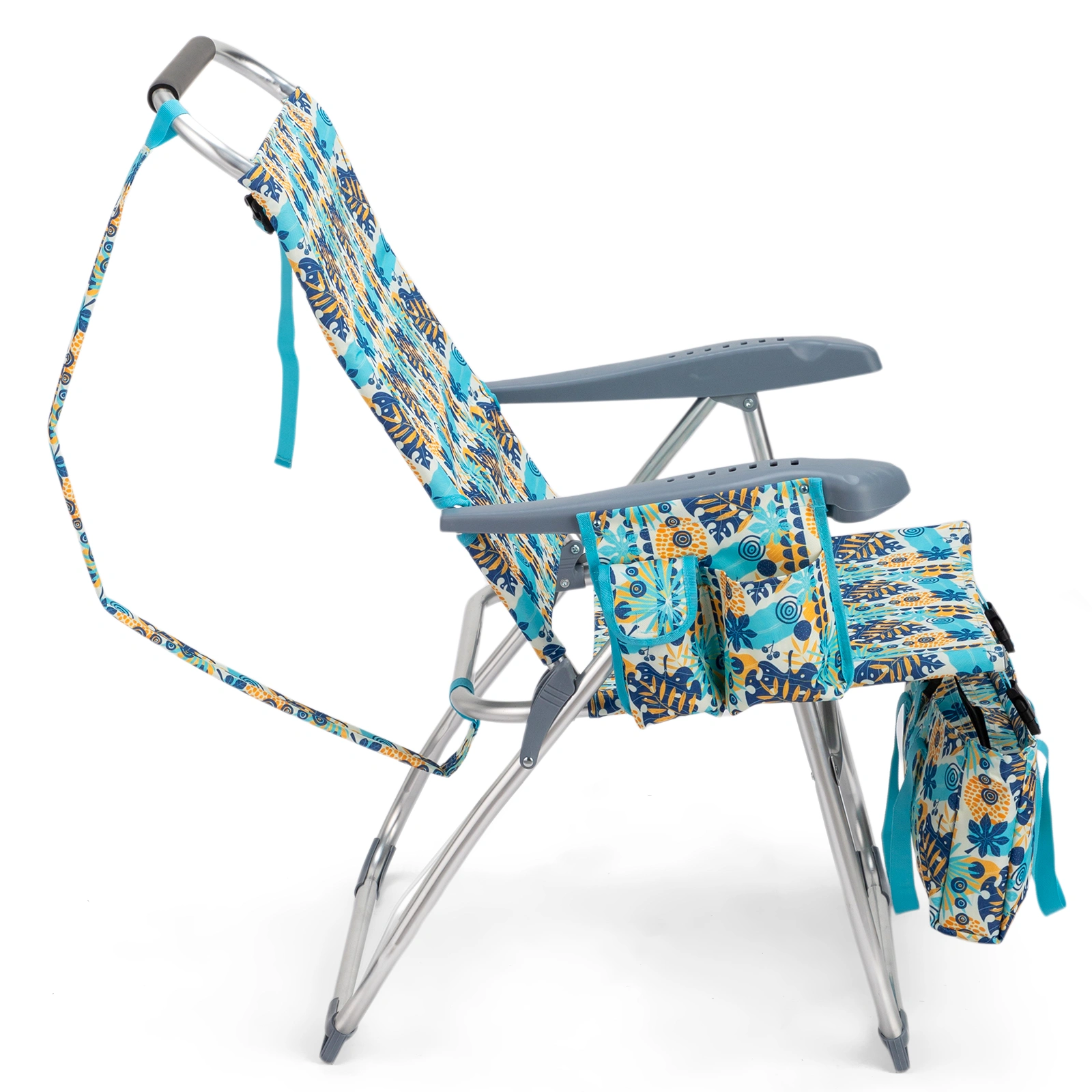 17 Inch Seat Height Beach Chair for Adults, Folding Portable Camping Chair with Headrest, Cup Holder, Side Pocket & Bottom Storage Bag, 7-Position Adjustable Aluminum Beach Chair, Heavy Duty 265 LBS Capacity, Oxford Fabric for Beach, Patio, Pool, Vin view 10