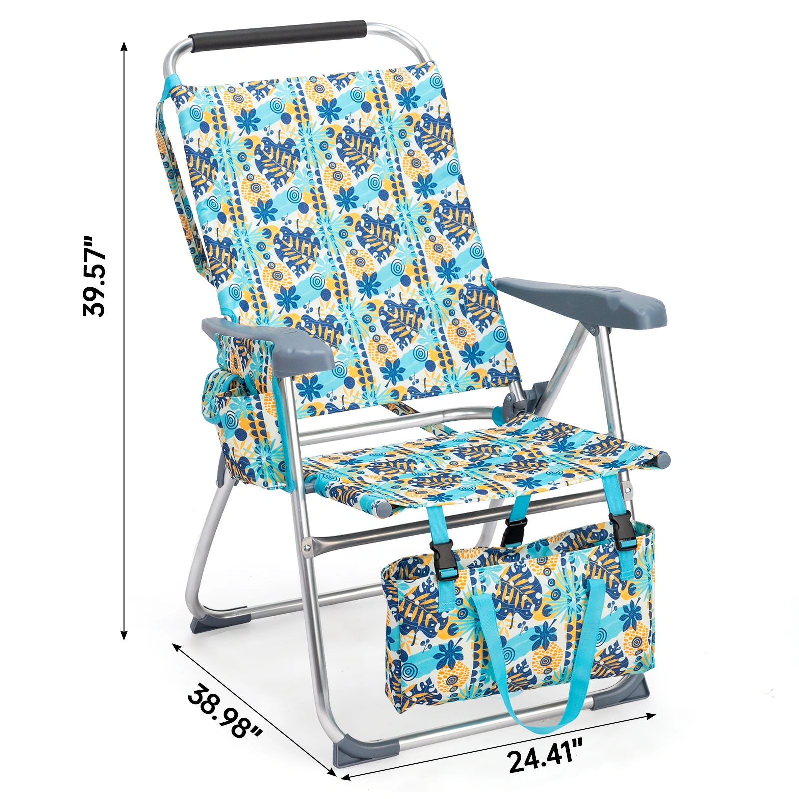 17 Inch Seat Height Beach Chair for Adults, Folding Portable Camping Chair with Headrest, Cup Holder, Side Pocket & Bottom Storage Bag, 7-Position Adjustable Aluminum Beach Chair, Heavy Duty 265 LBS Capacity, Oxford Fabric for Beach, Patio, Pool, Vin view 11