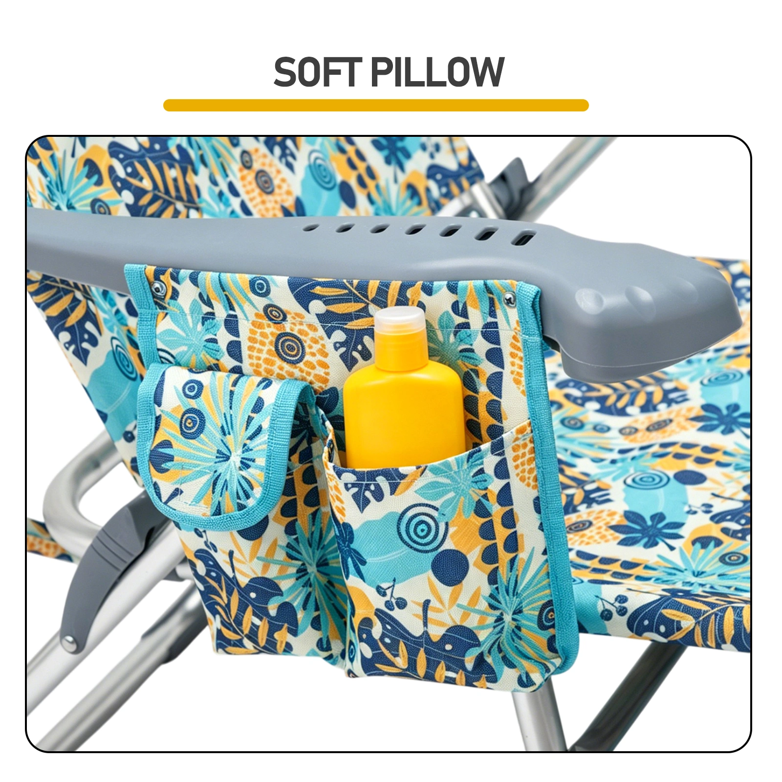 17 Inch Seat Height Beach Chair for Adults, Folding Portable Camping Chair with Headrest, Cup Holder, Side Pocket & Bottom Storage Bag, 7-Position Adjustable Aluminum Beach Chair, Heavy Duty 265 LBS Capacity, Oxford Fabric for Beach, Patio, Pool, Vin view 16