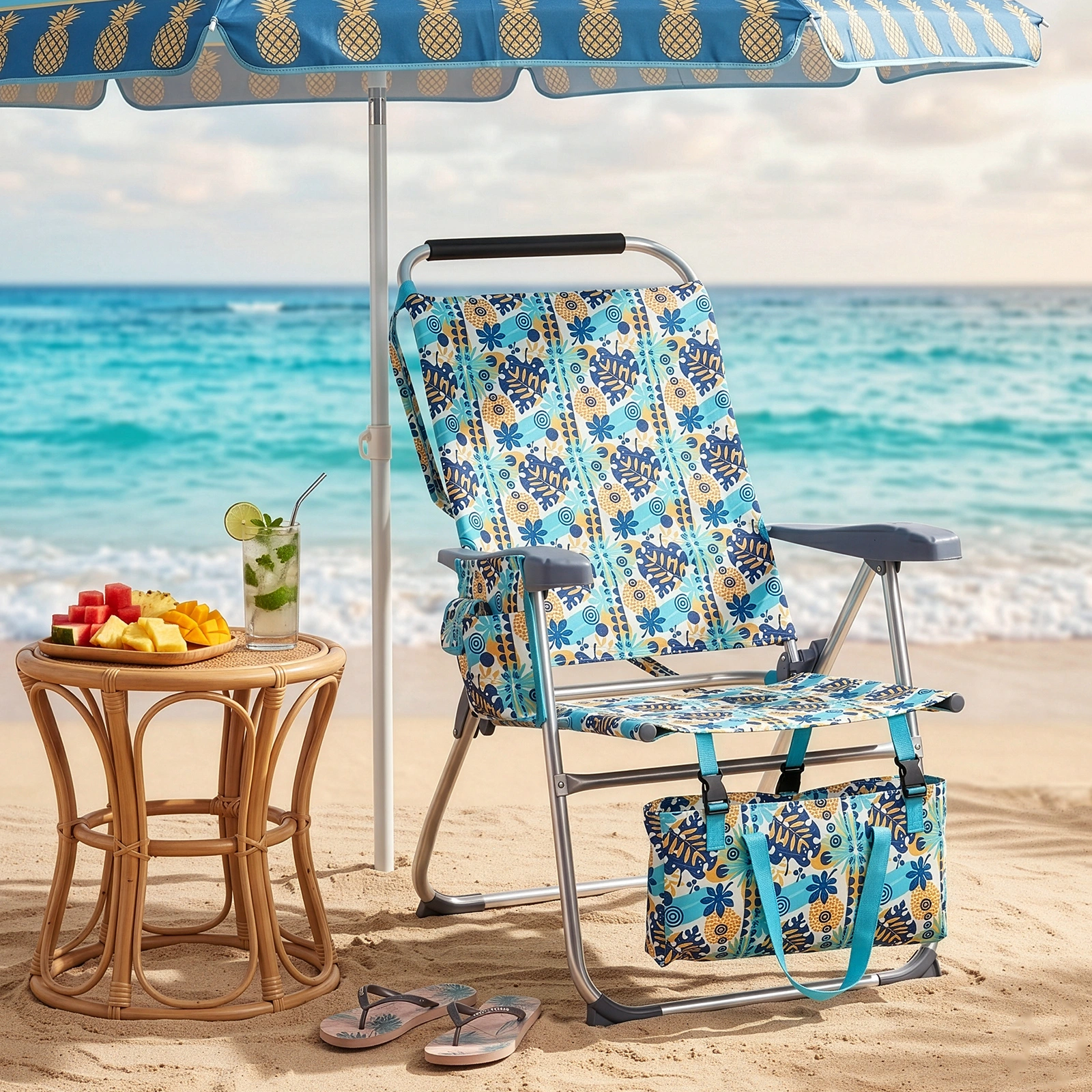 17 Inch Seat Height Beach Chair for Adults, Folding Portable Camping Chair with Headrest, Cup Holder, Side Pocket & Bottom Storage Bag, 7-Position Adjustable Aluminum Beach Chair, Heavy Duty 265 LBS Capacity, Oxford Fabric for Beach, Patio, Pool, Vin view 29