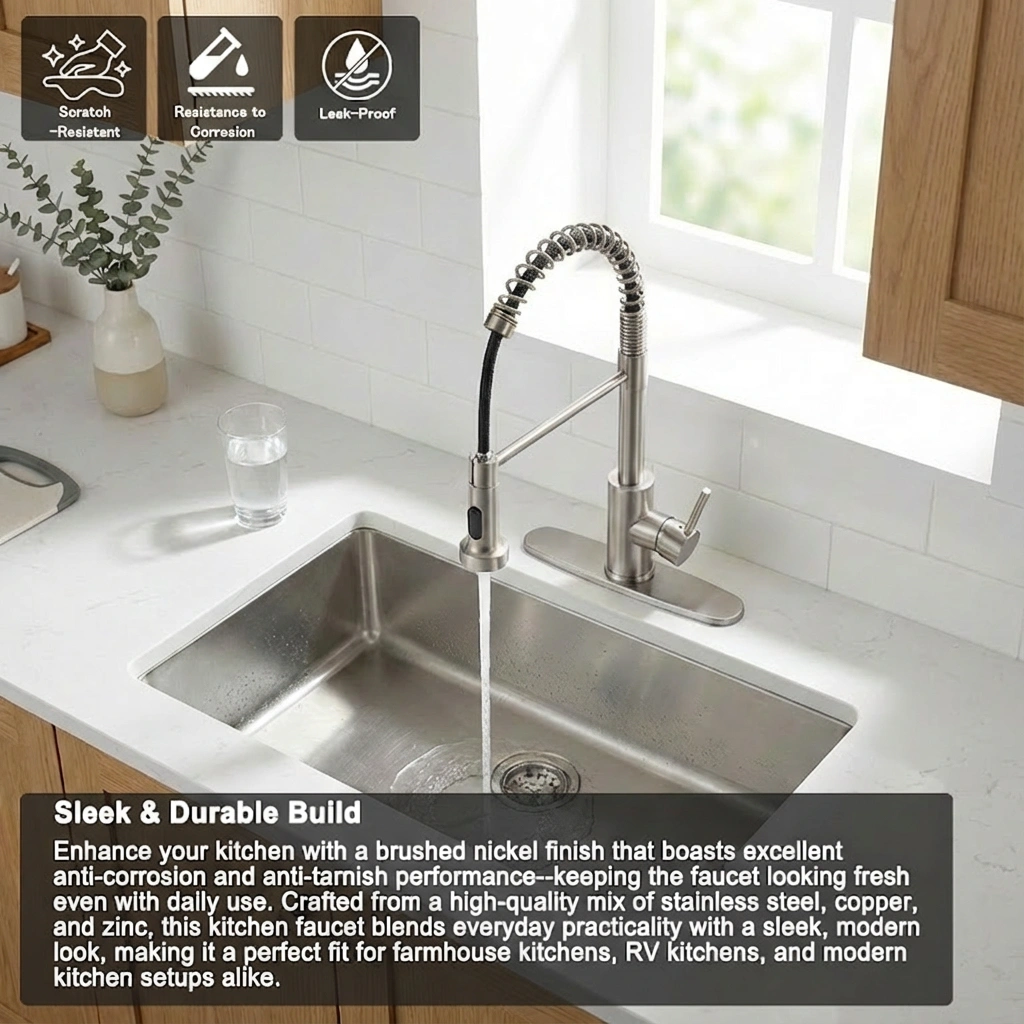 Industrial Kitchen Faucet with Pull Down Sprayer, 1-Handle Single or 3-Hole Mount, for Farmhouse Camper Laundry RV Wet Bar Sink view 8