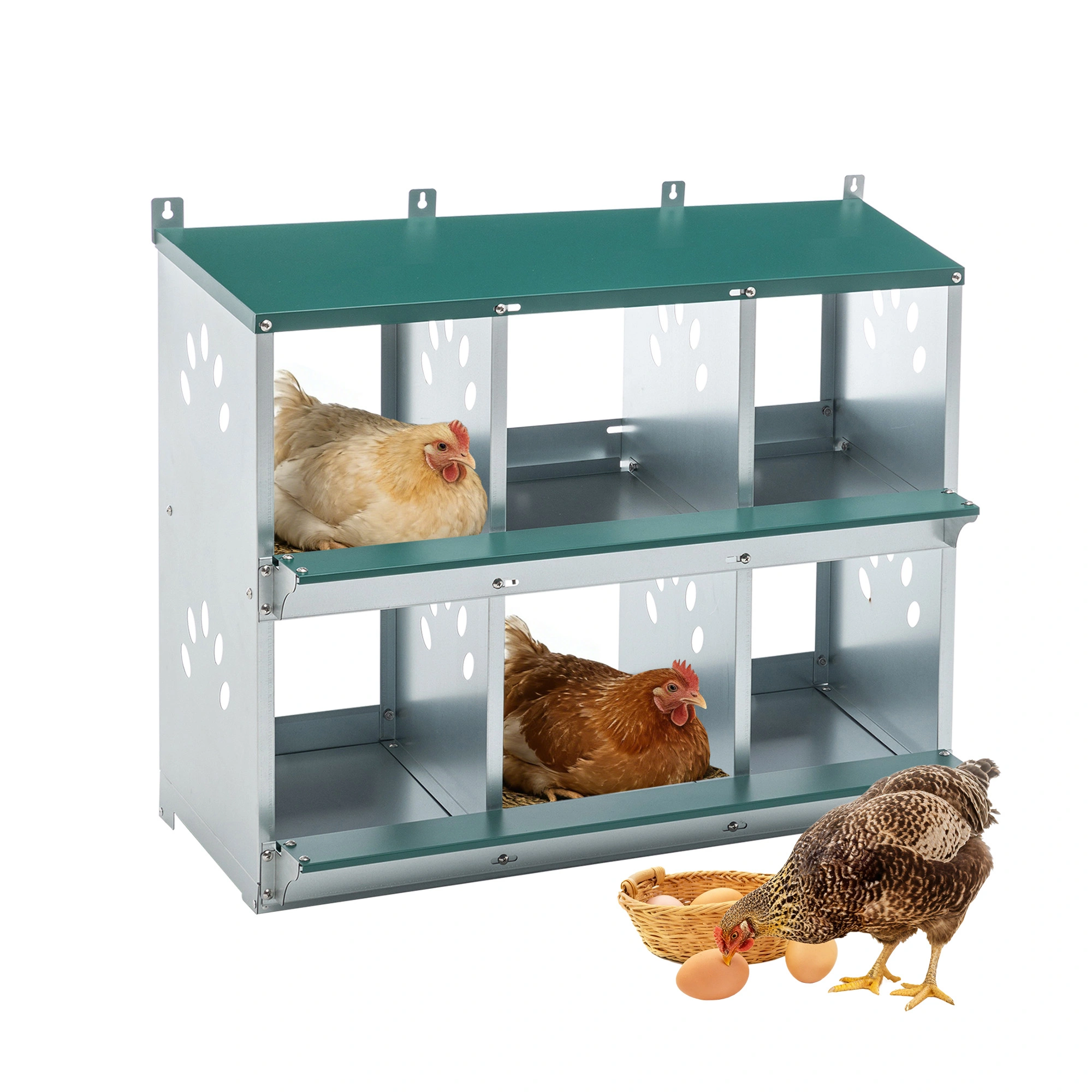 6-Compartment Galvanized Steel Chicken Nesting Box, Heavy Duty Hen Nest Box Easy Assembly for Coop Barn