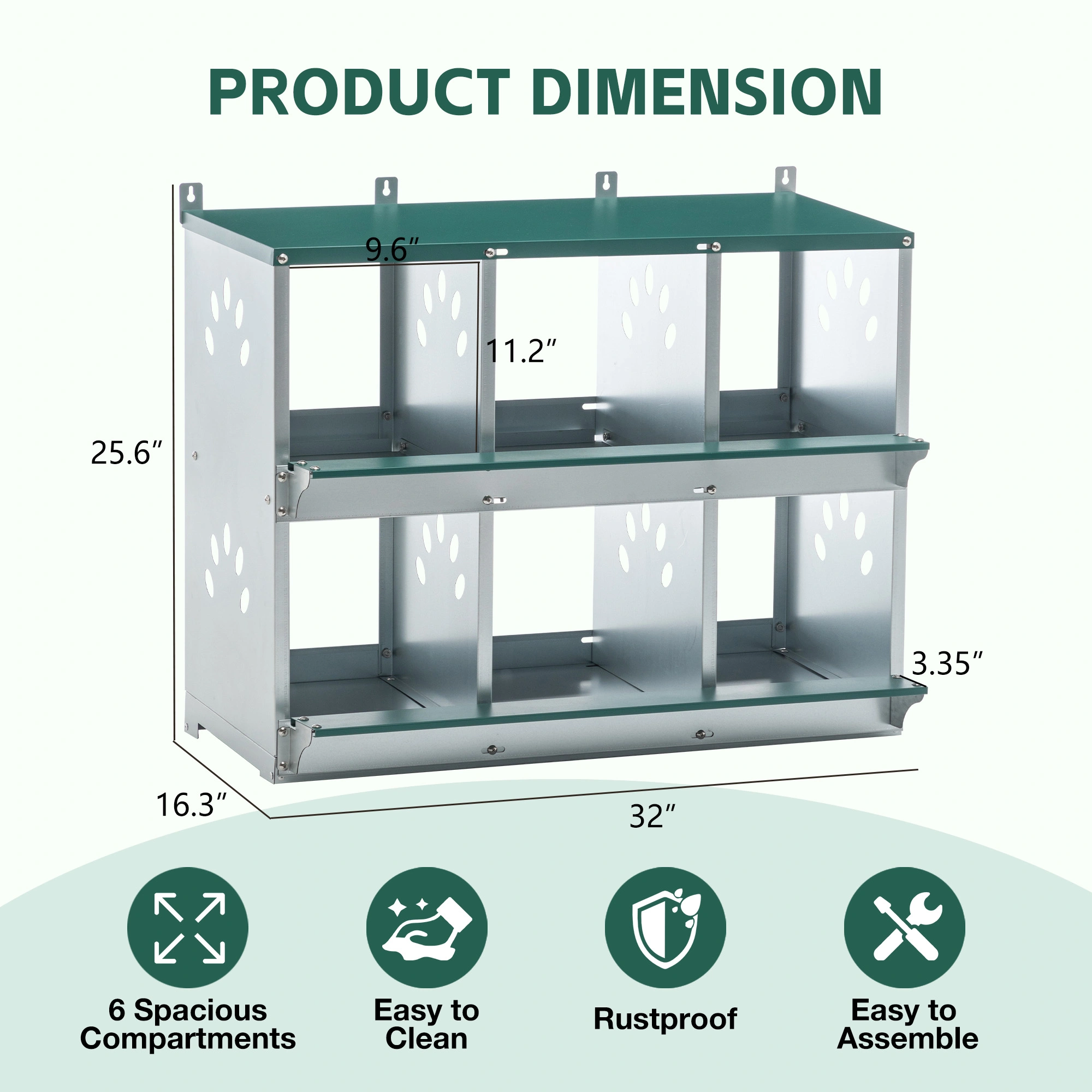 6-Compartment Galvanized Steel Chicken Nesting Box, Heavy Duty Hen Nest Box Easy Assembly for Coop Barn view 2