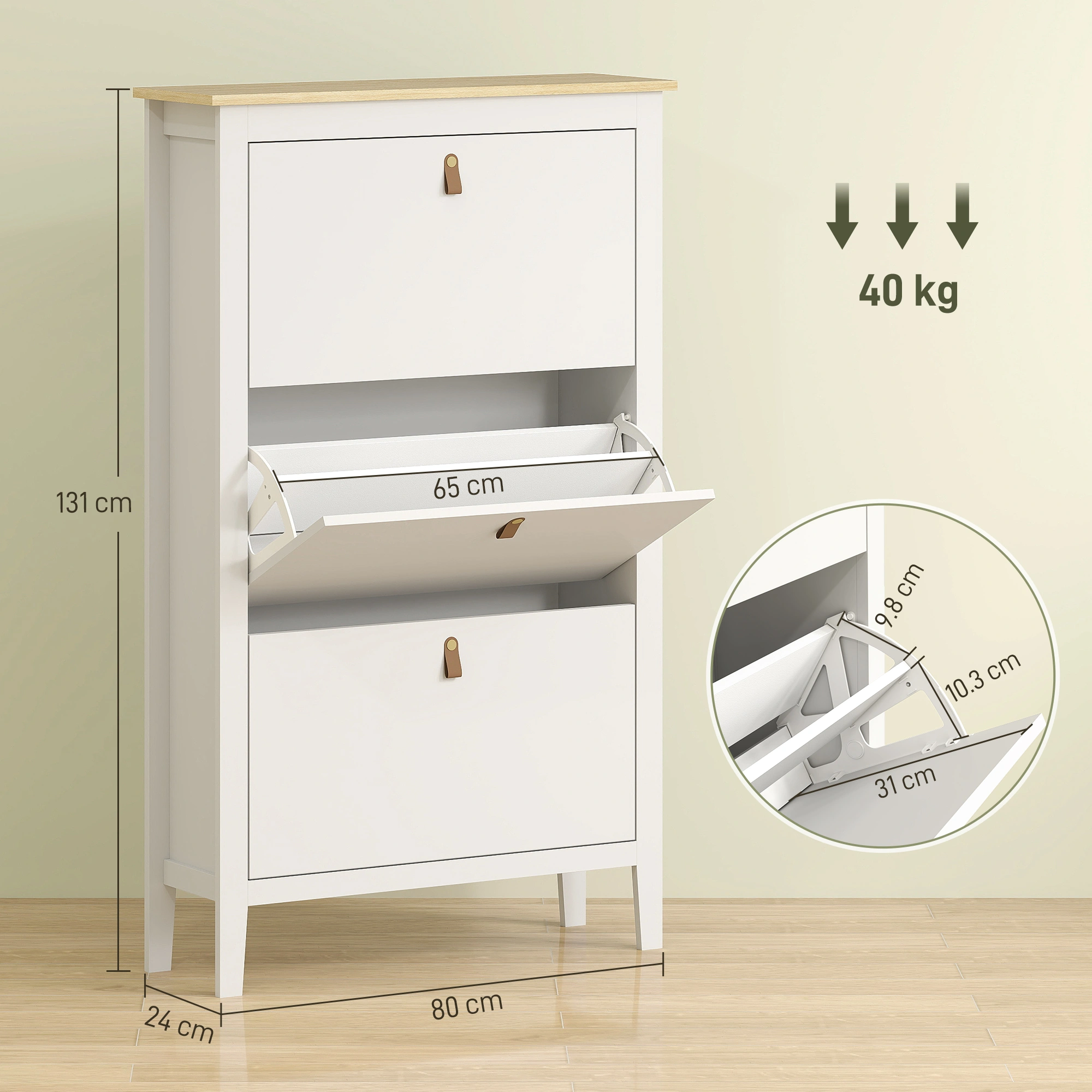 3-Drawer Shoe Cabinet, Entryway Shoe Storage Organizer, Narrow Shoe Rack Cabinet for Hallway Living Room view 3