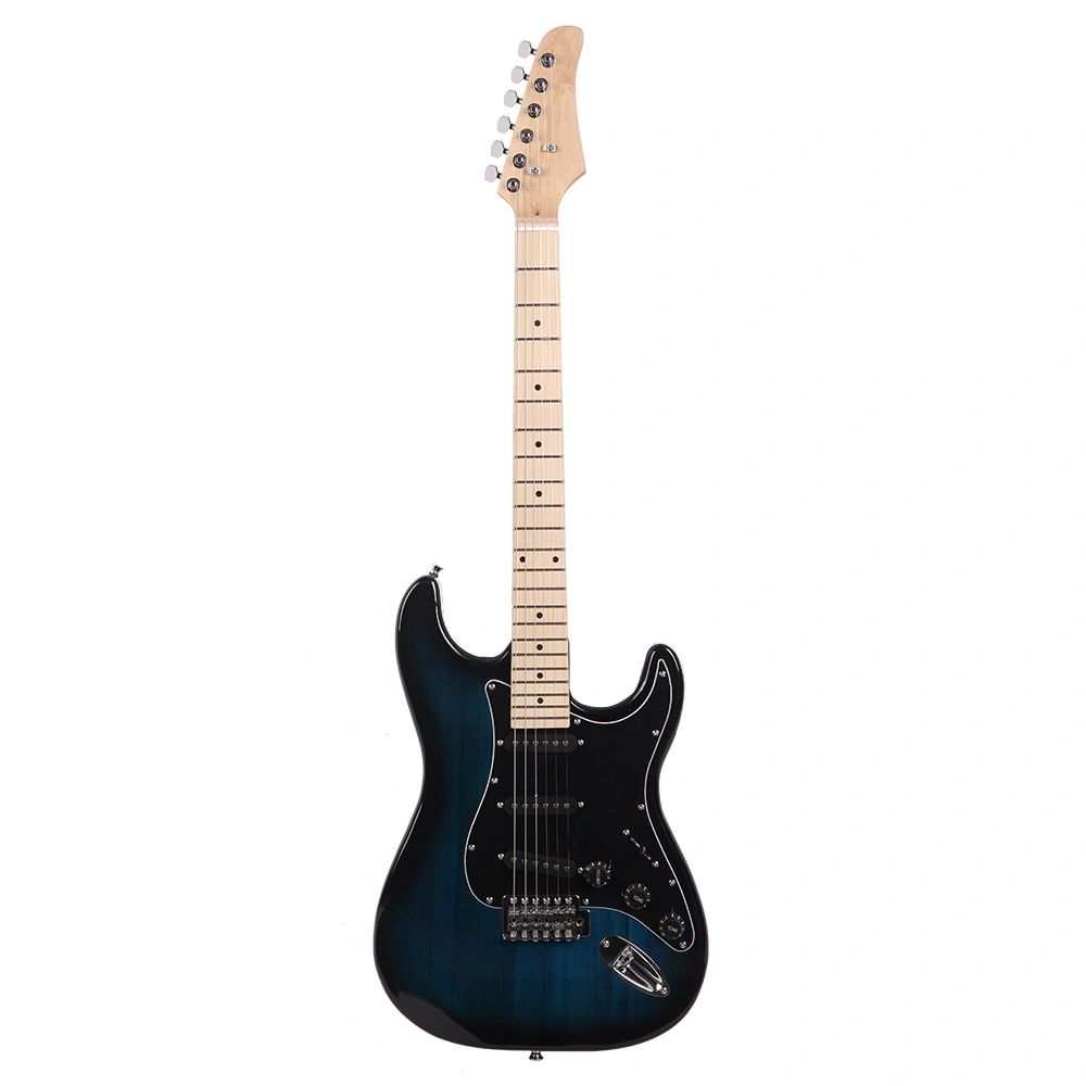 ST Style Electric Guitar, Stylish Design with Black Pickguard, Dark Blue Finish, Full-Size Solid Body