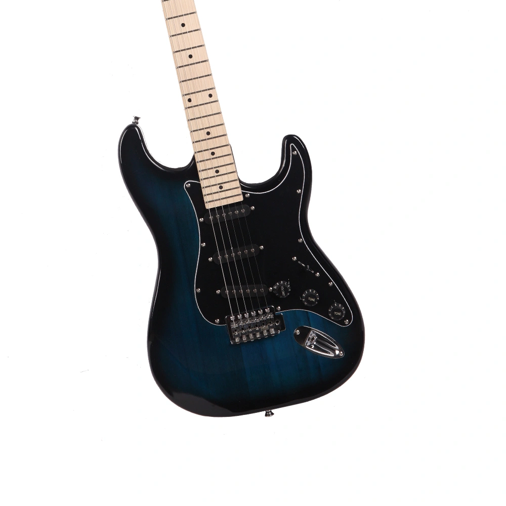 ST Style Electric Guitar, Stylish Design with Black Pickguard, Dark Blue Finish, Full-Size Solid Body view 6