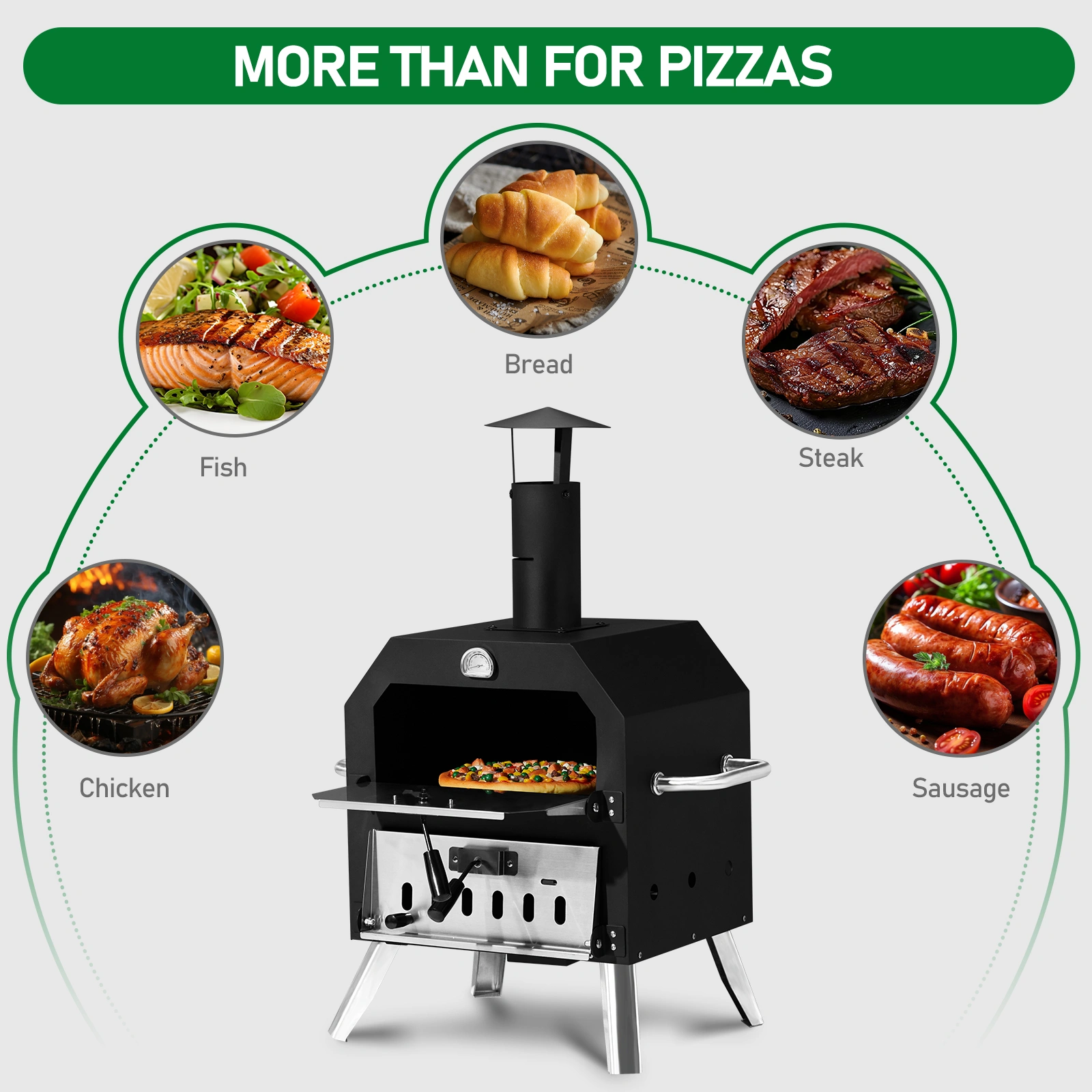 Outdoor Wood Fired Pizza Oven, 2-Layer Pizza Oven with Stone & Removable Cooking Rack, Camping Backyard BBQ Pizza Maker view 10