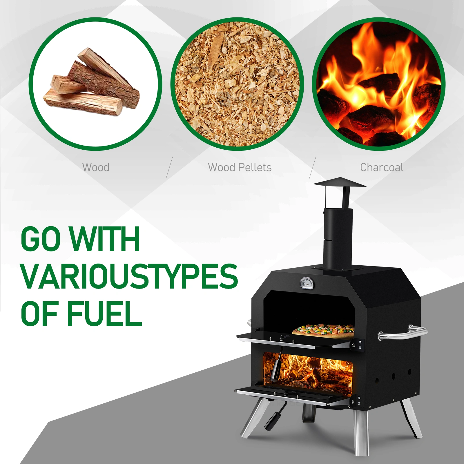 Outdoor Wood Fired Pizza Oven, 2-Layer Pizza Oven with Stone & Removable Cooking Rack, Camping Backyard BBQ Pizza Maker view 7