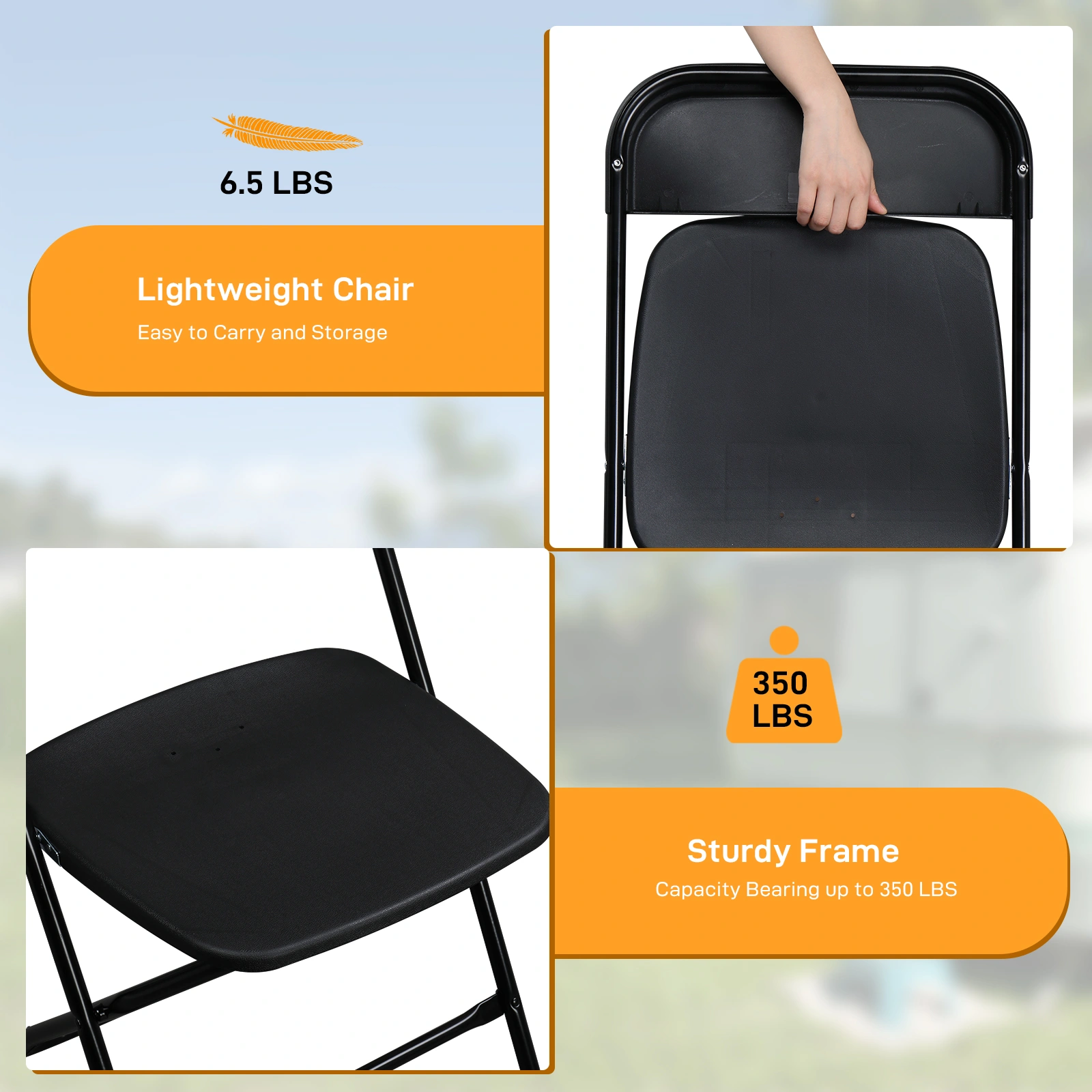 10pcs Injection Molding Classic Garden Plastic Folding Chair Black view 17