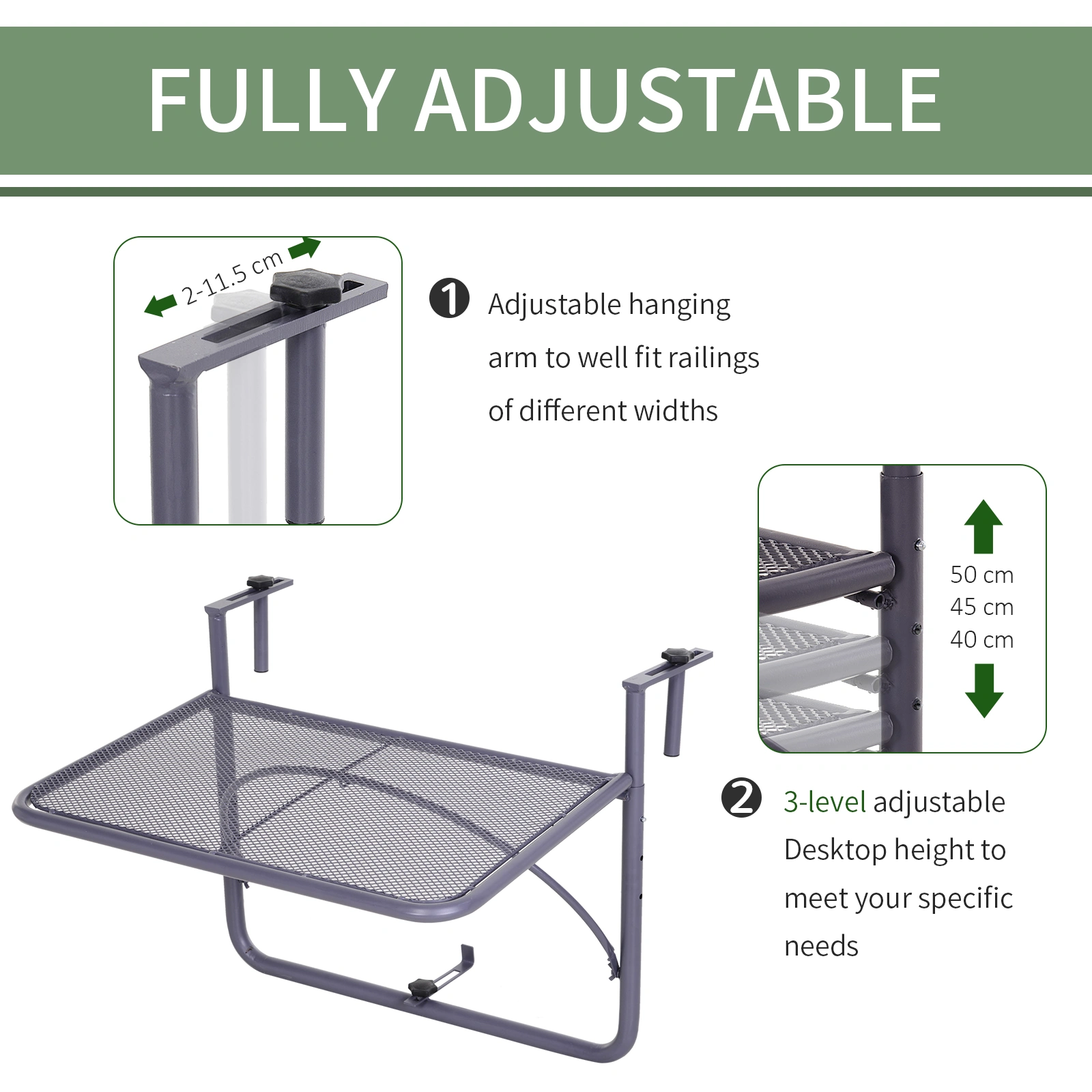 Adjustable Height Camping Table Sturdy Steel Frame Foldable Picnic Table for Car Camping view 3