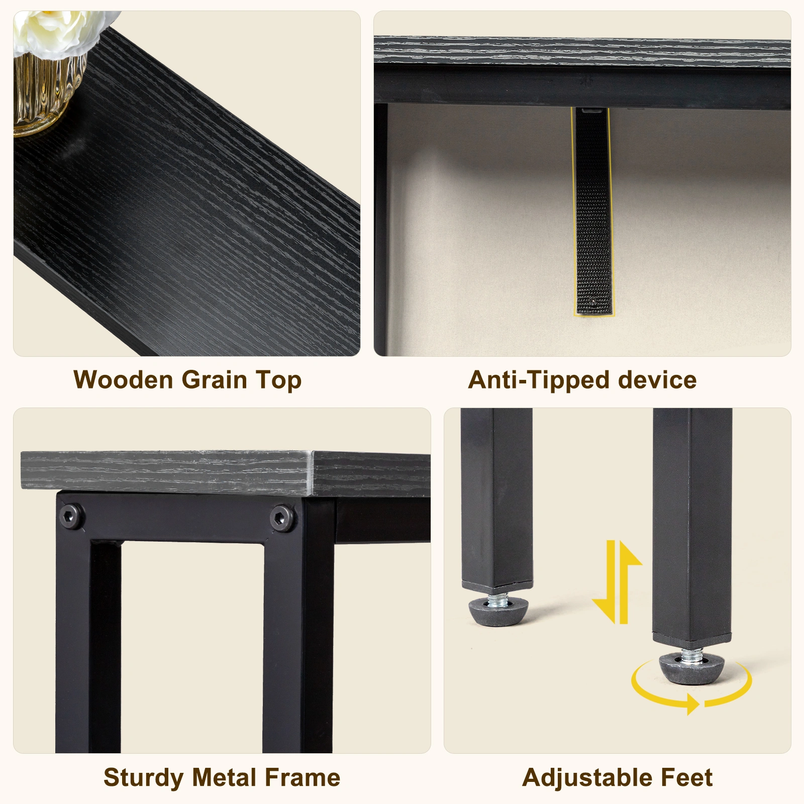 39.4" Narrow Console Sofa Table with Power Outlets and USB Ports, Skinny Couch Table with Metal Frame and Charge Station with 4.9ft Extension Cord, Black view 5