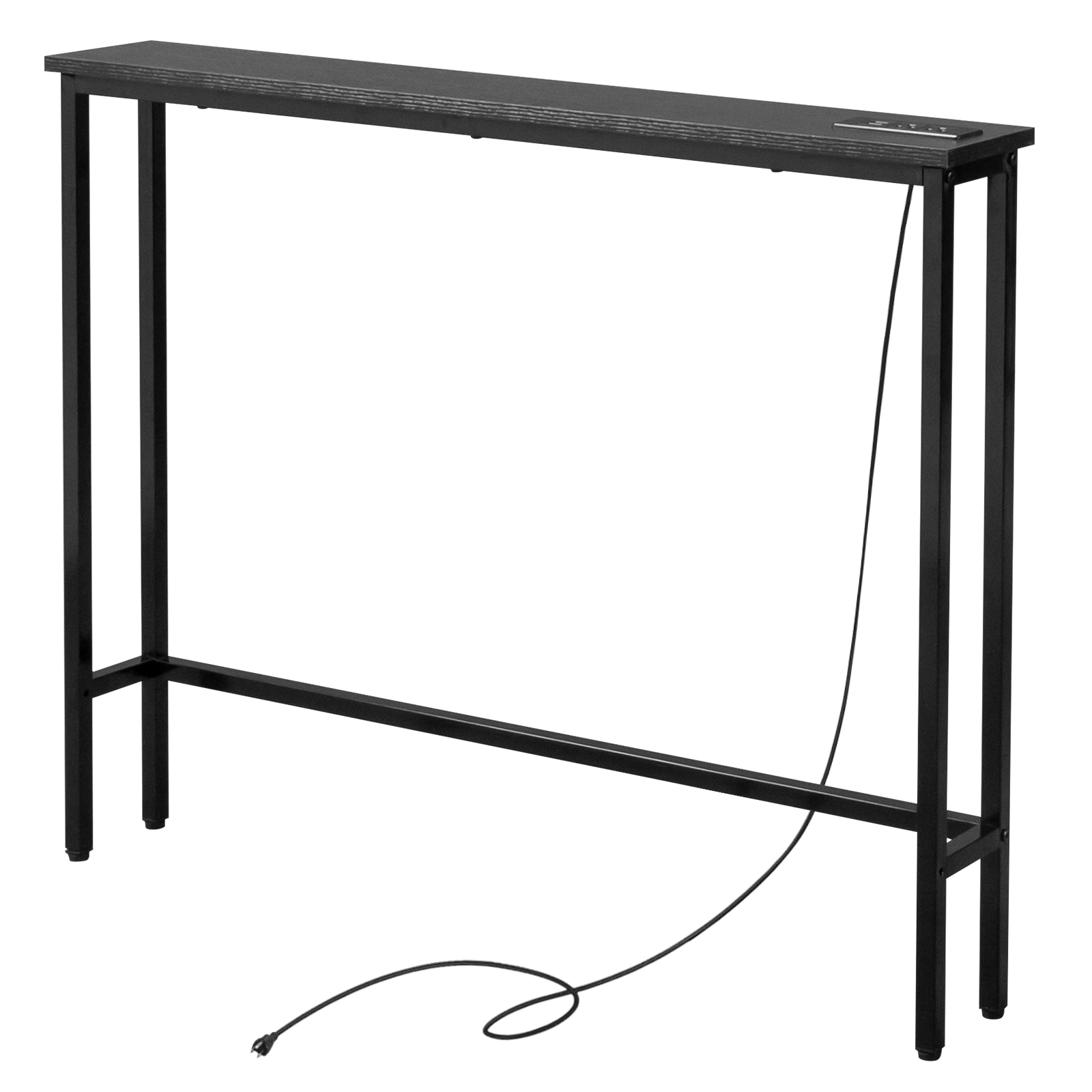 39.4" Narrow Console Sofa Table with Power Outlets and USB Ports, Skinny Couch Table with Metal Frame and Charge Station with 4.9ft Extension Cord, Black view 6