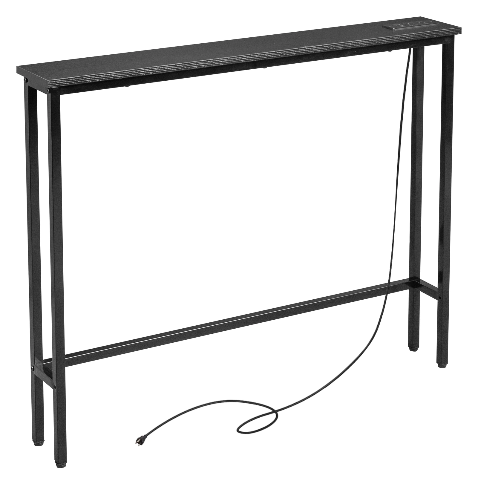 39.4" Narrow Console Sofa Table with Power Outlets and USB Ports, Skinny Couch Table with Metal Frame and Charge Station with 4.9ft Extension Cord, Black view 9