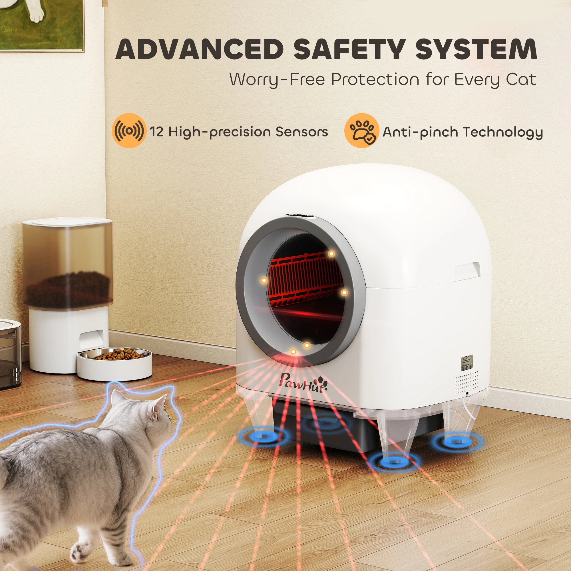 Cat Litter Box Enclosed, Hooded Kitty Litter Pan with High Walls, Scratch Resistant Pet Waste Toilet view 4