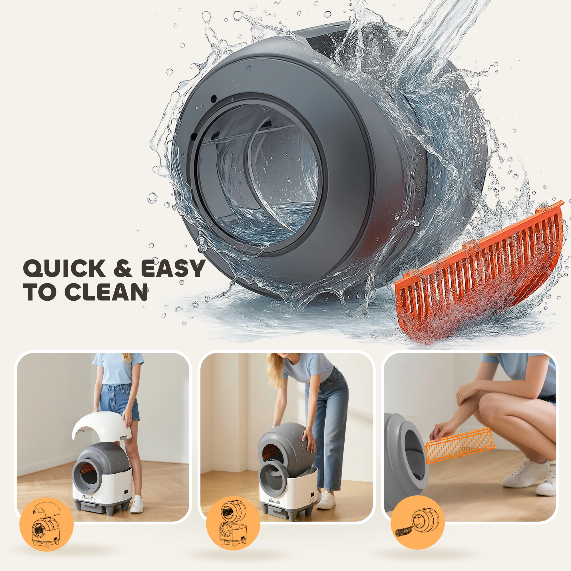 Cat Litter Box Enclosed, Hooded Kitty Litter Pan with High Walls, Scratch Resistant Pet Waste Toilet view 5