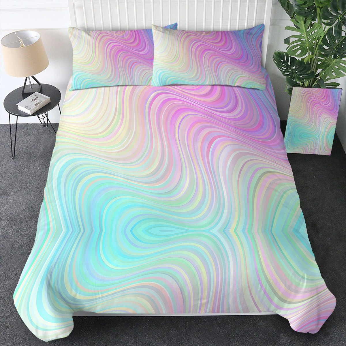 Rainbow Glitter Ombre Duvet Cover Set 3 Pcs Unicorn Sparkle Bedspread with 2 Pillow Shams Pink Purple Blue Green Pastel Bedding Double